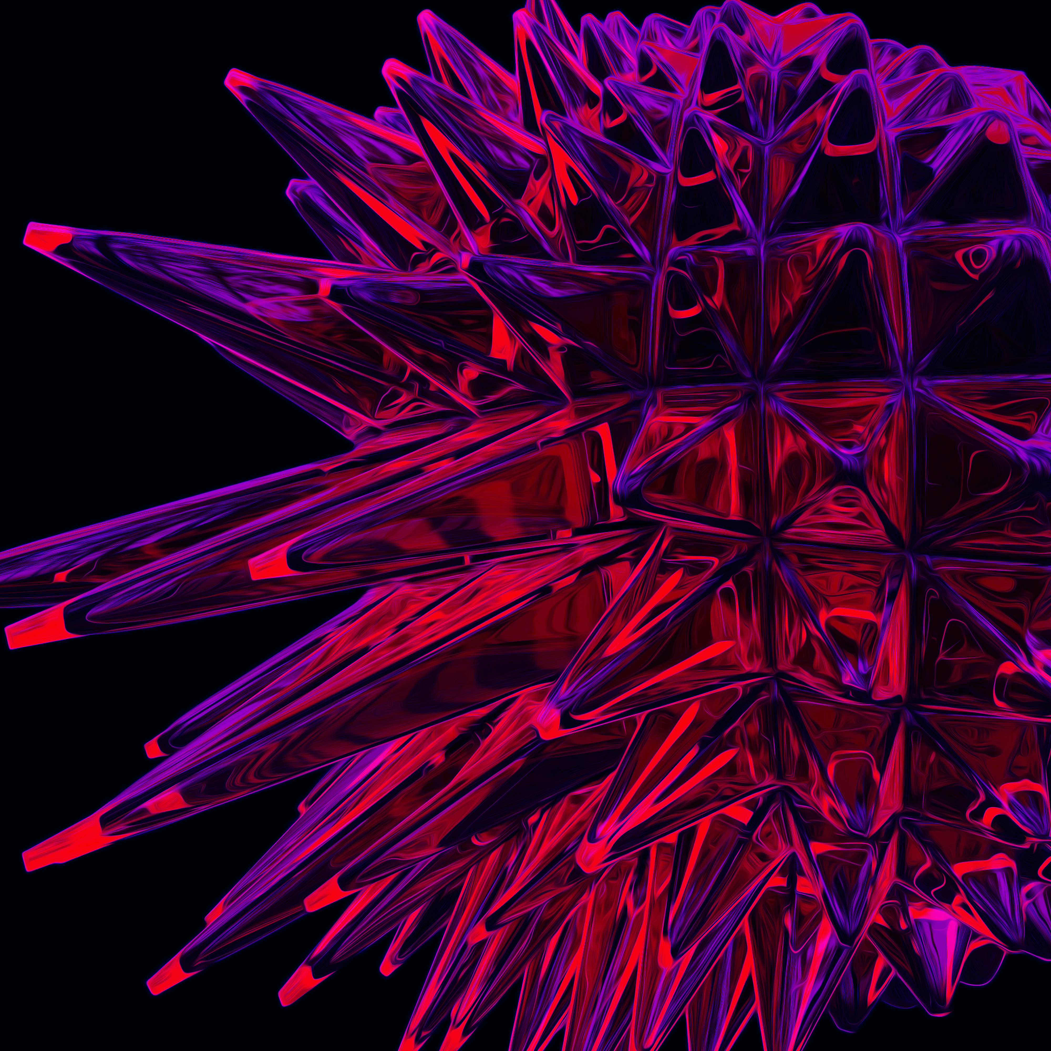 crystal, acute, 3d, purple, violet, red, structure, spiny, barbed, sharp