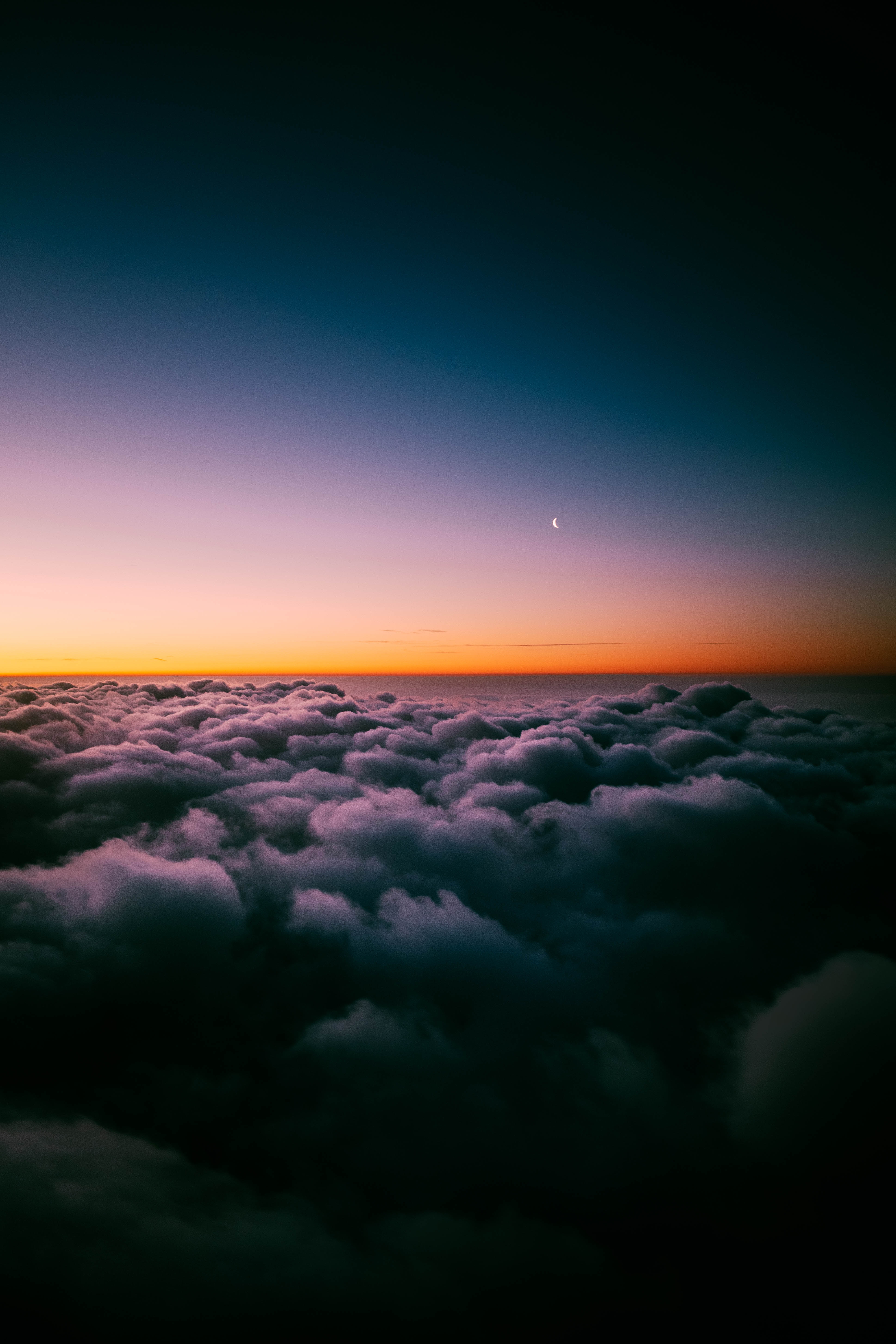 above the clouds, clouds, nature, sunset, twilight, moon, dusk, porous, sky horizon 5K