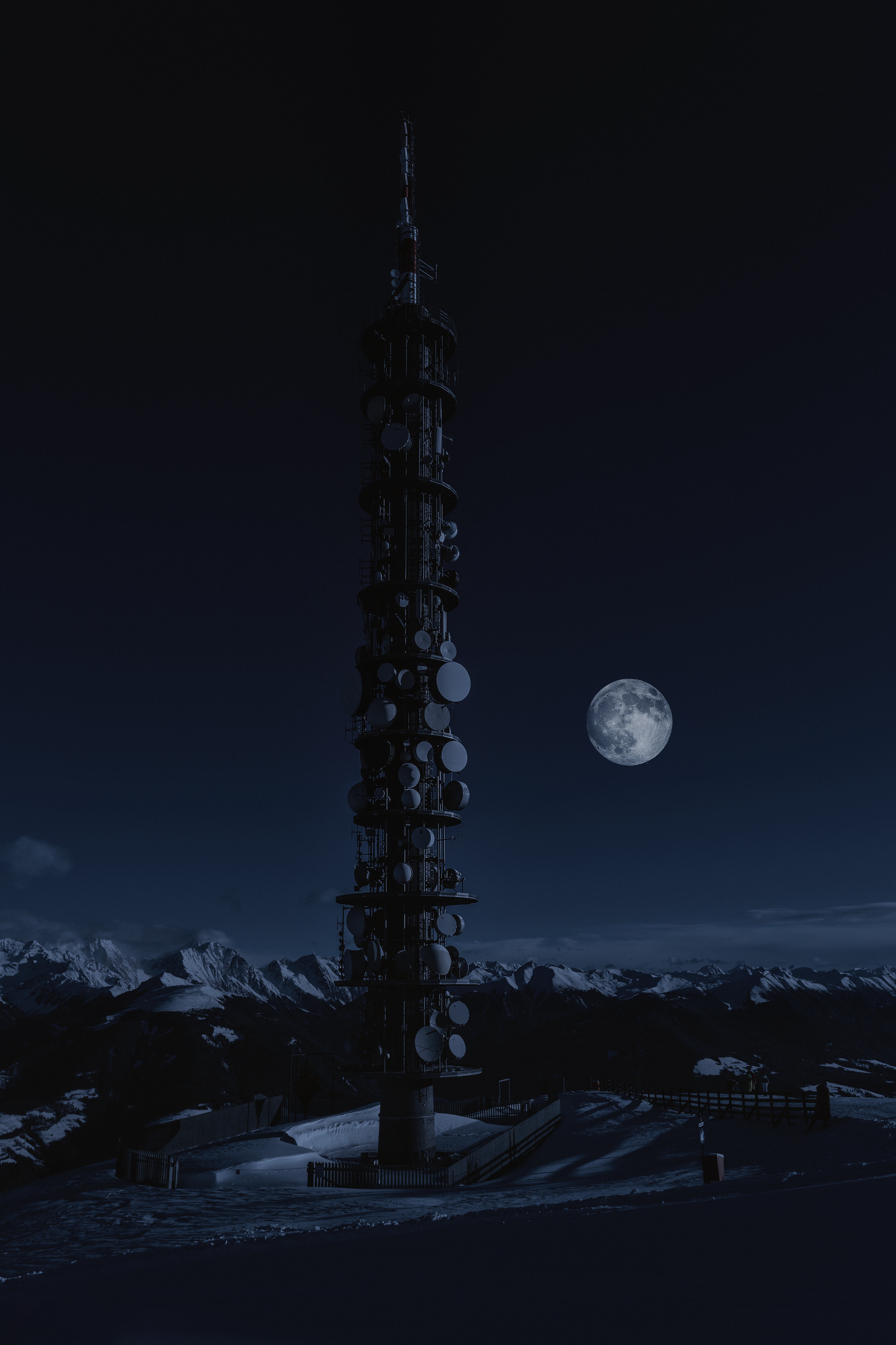 moon, night, tower, satellites Square Wallpapers