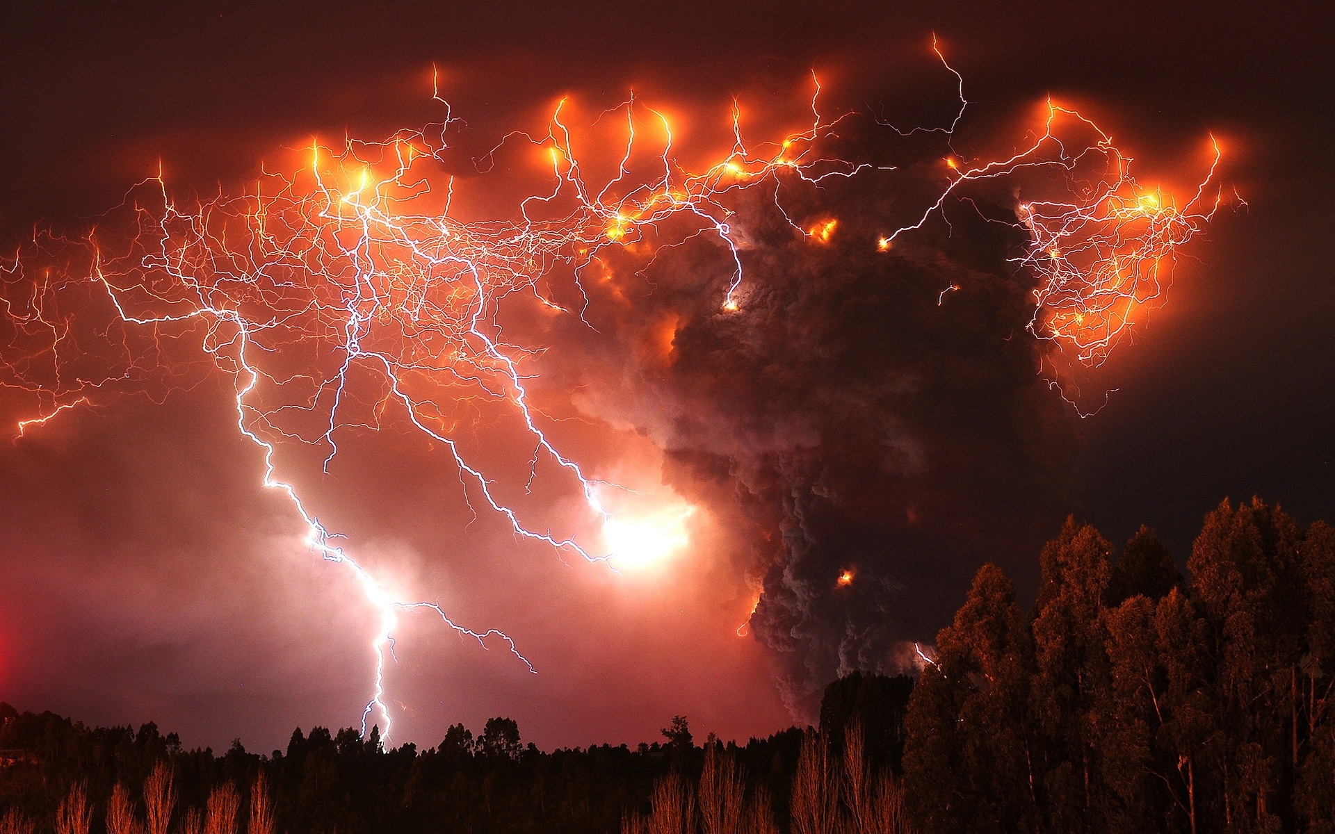 lightning, landscape, nature, red cellphone
