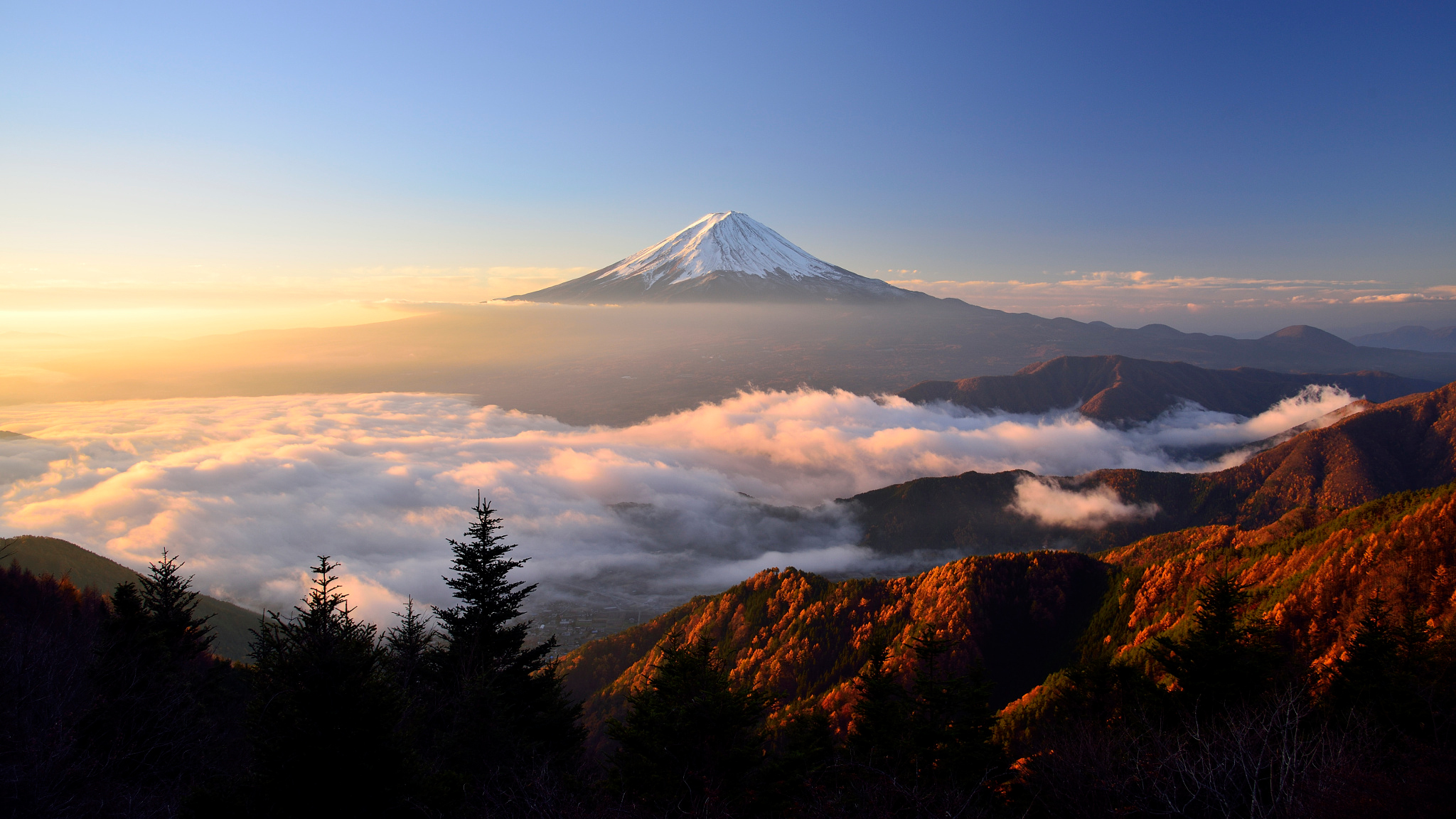 357823壁紙のダウンロード日の出, 成層火山, 富士山, 地球, 日本, 風景, 朝, 火山-スクリーンセーバーと写真を無料で