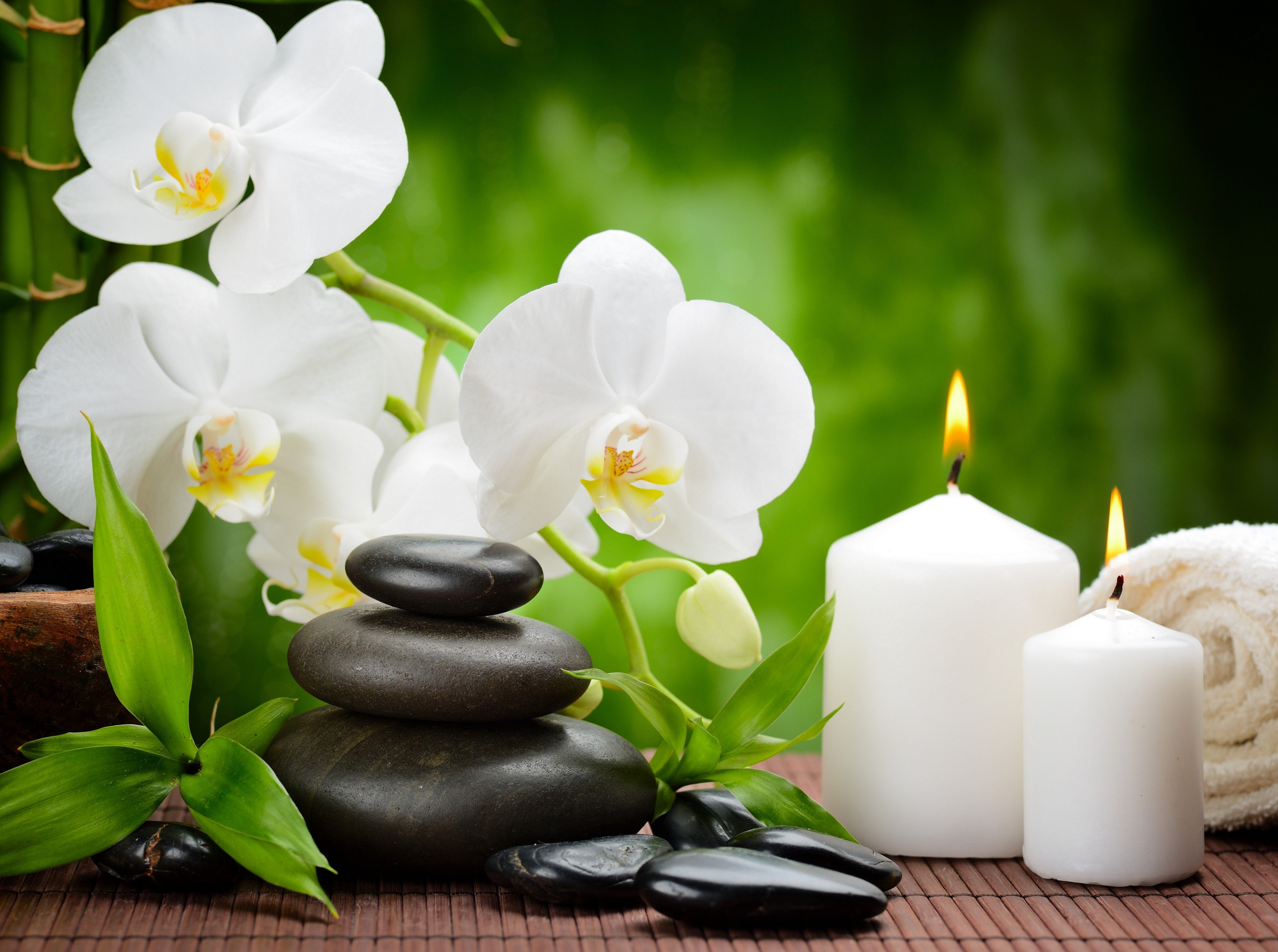 spa, candle, religious, zen, orchid, towel cellphone