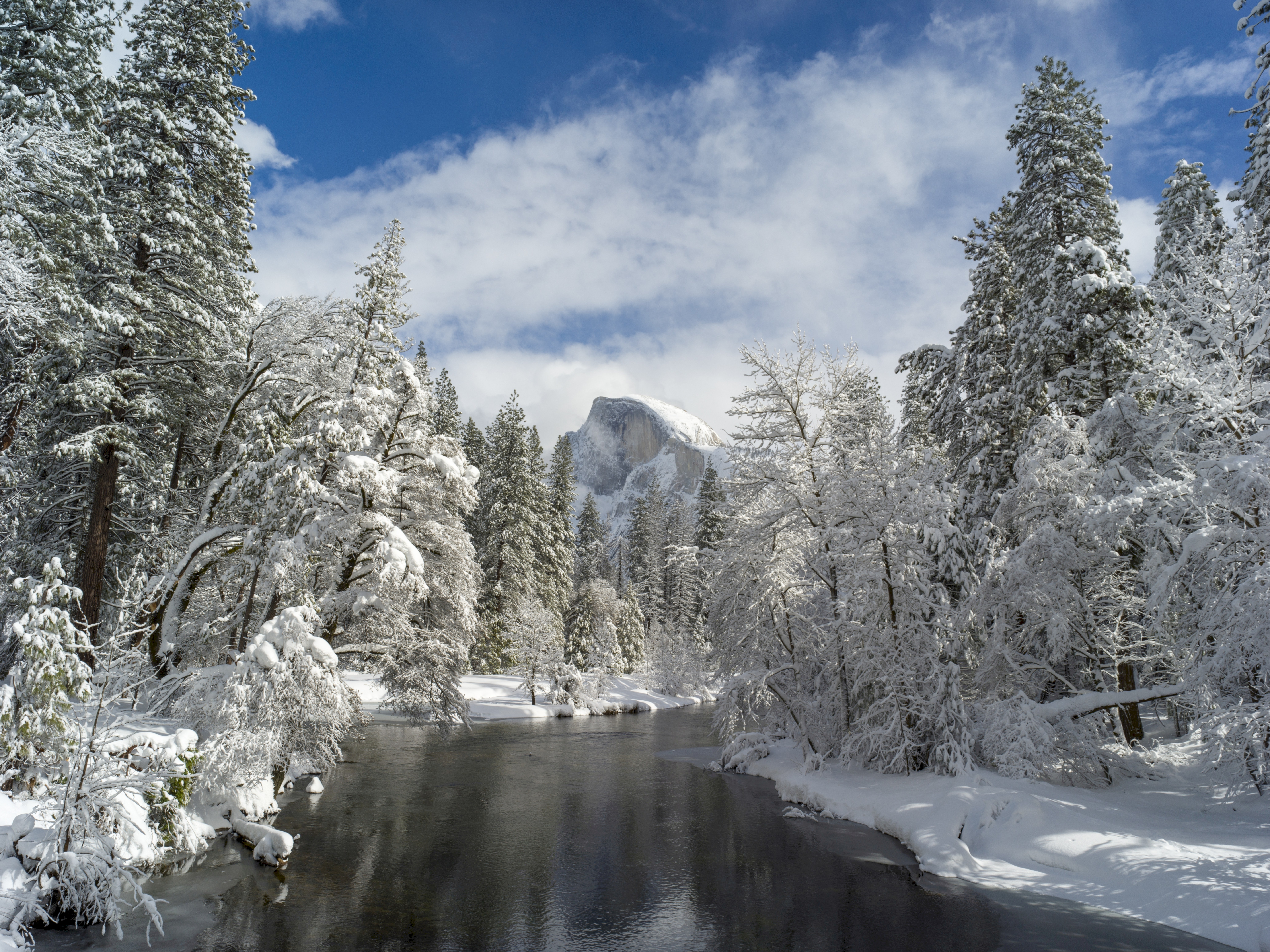 rivers, nature, mountain, valley, snow trees