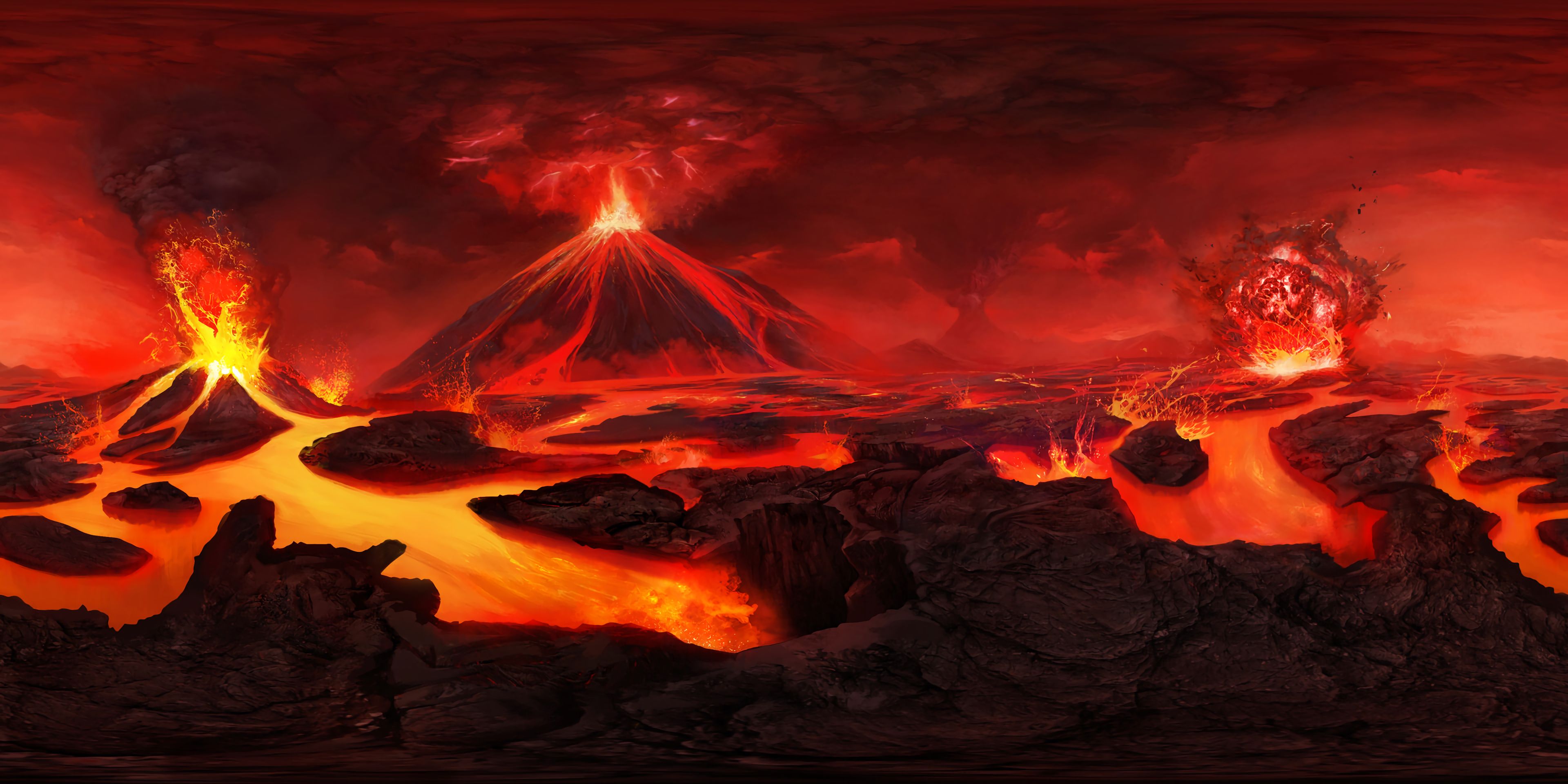 Laden Sie das Kunst, Blitz, Vulkan, Lava-Bild kostenlos auf Ihren PC-Desktop herunter