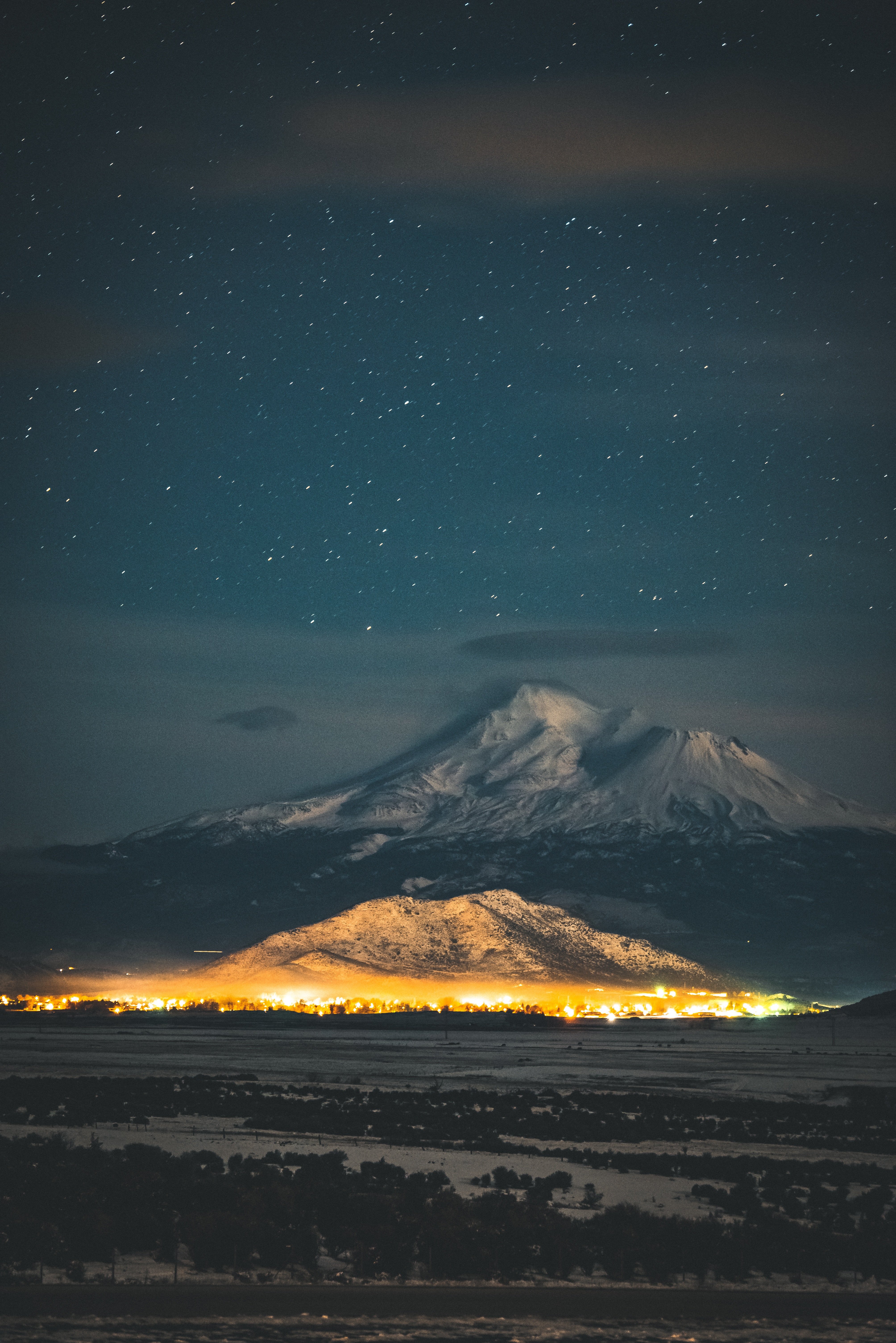 snow covered, nature, night, starry sky Free HD pic