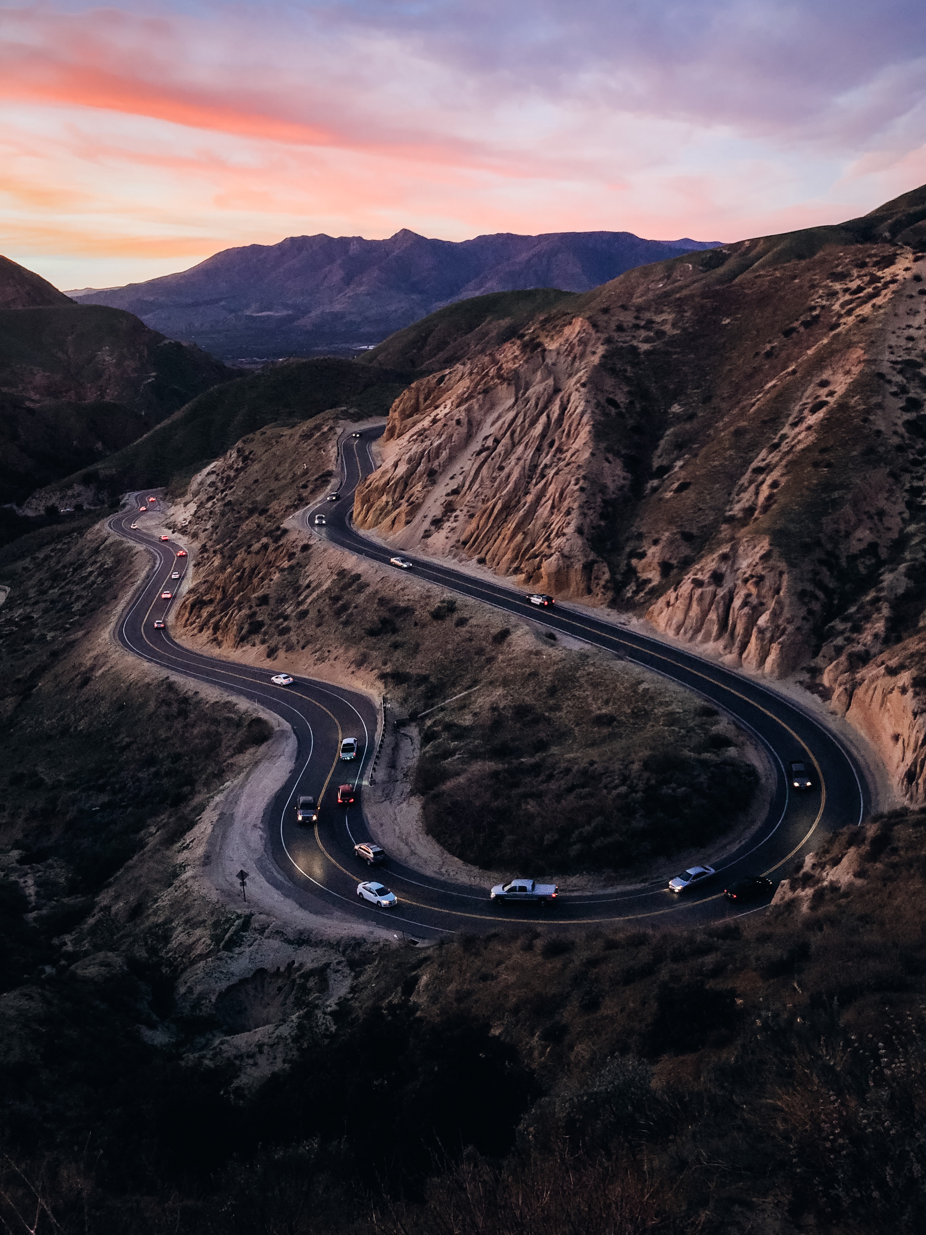 auto, nature, mountains, view from above, road Free Stock Photo