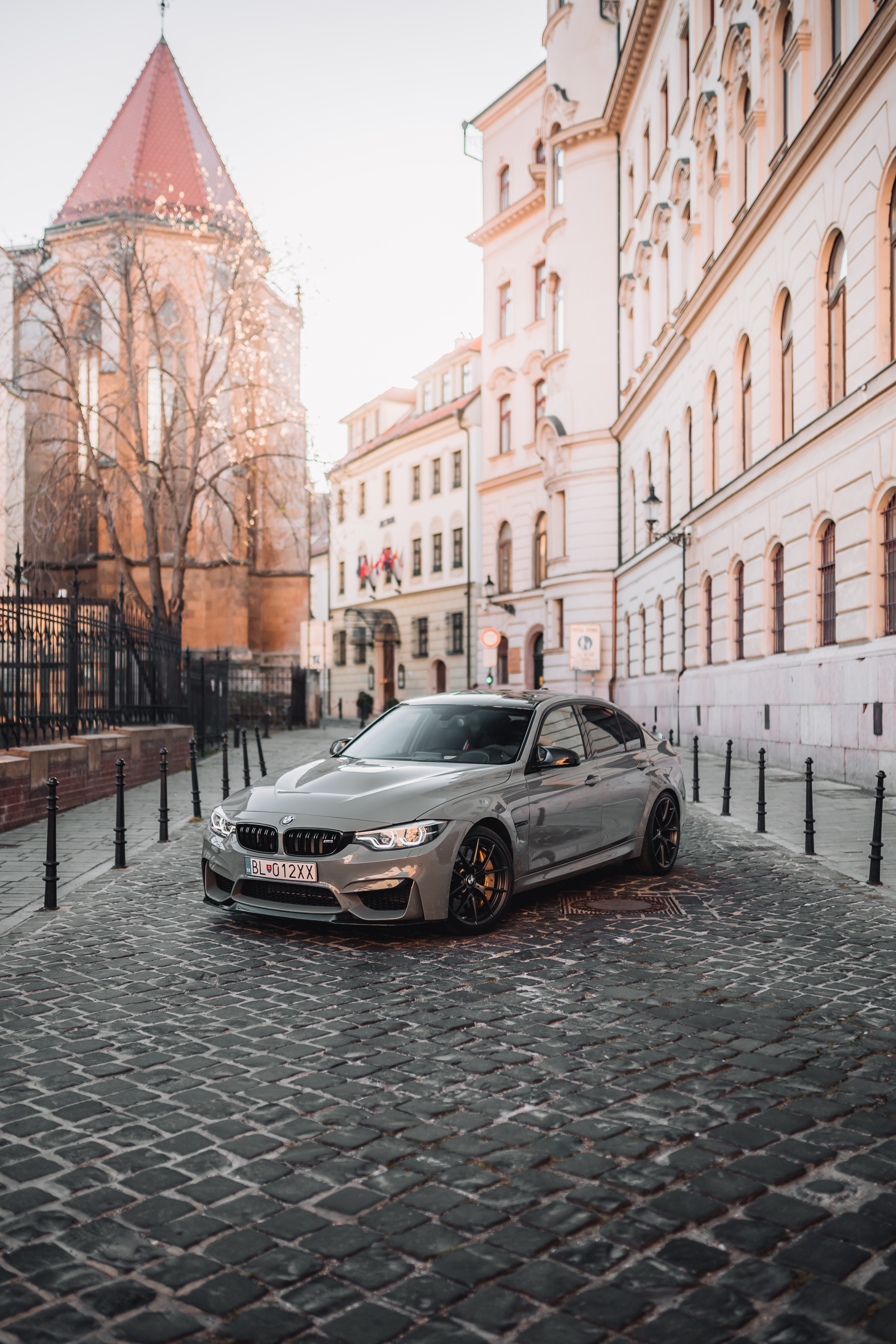 bmw, cars, front view, grey, street Smartphone Background
