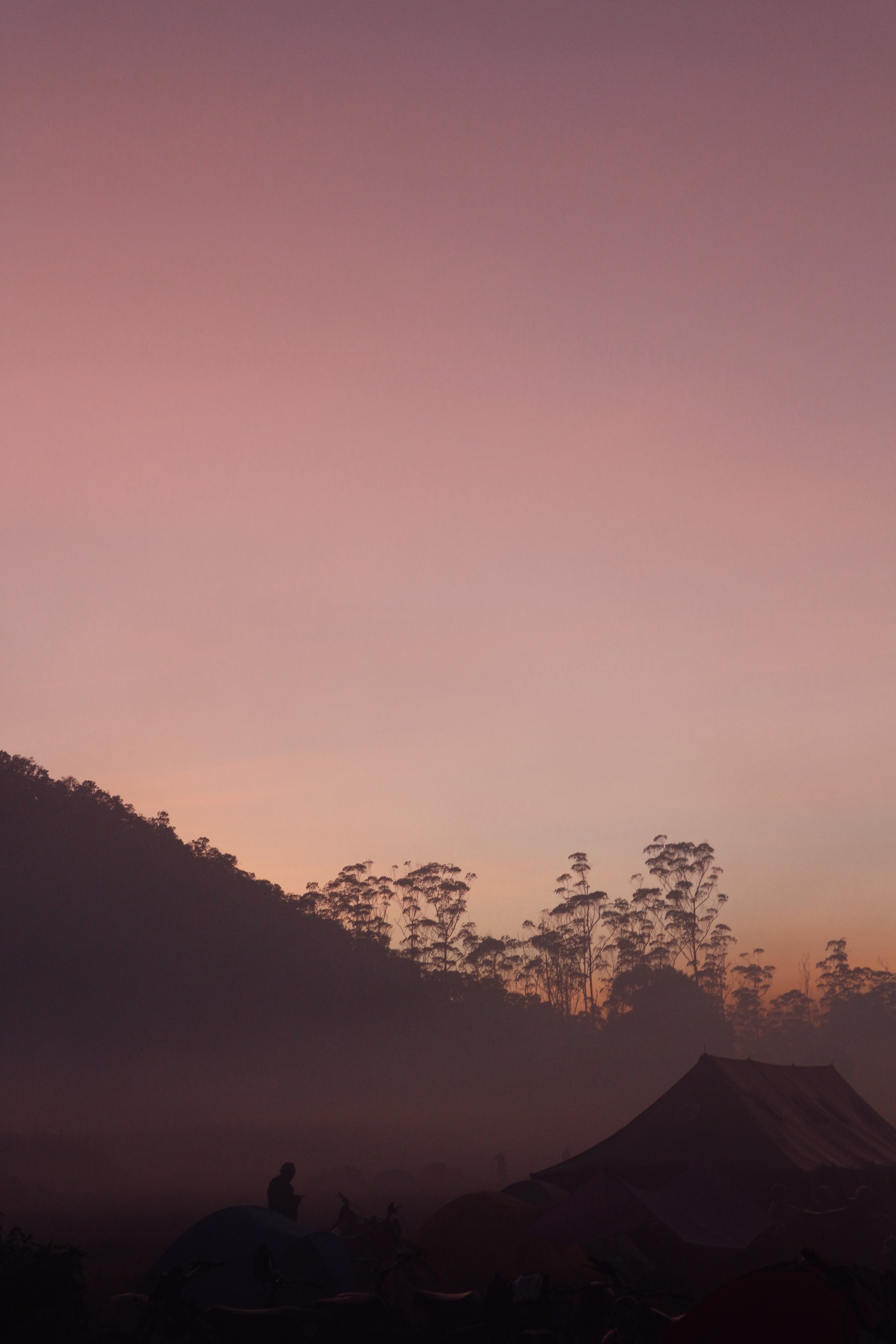 nature, twilight, fog, dusk, camping, campsite, tents download HD wallpaper