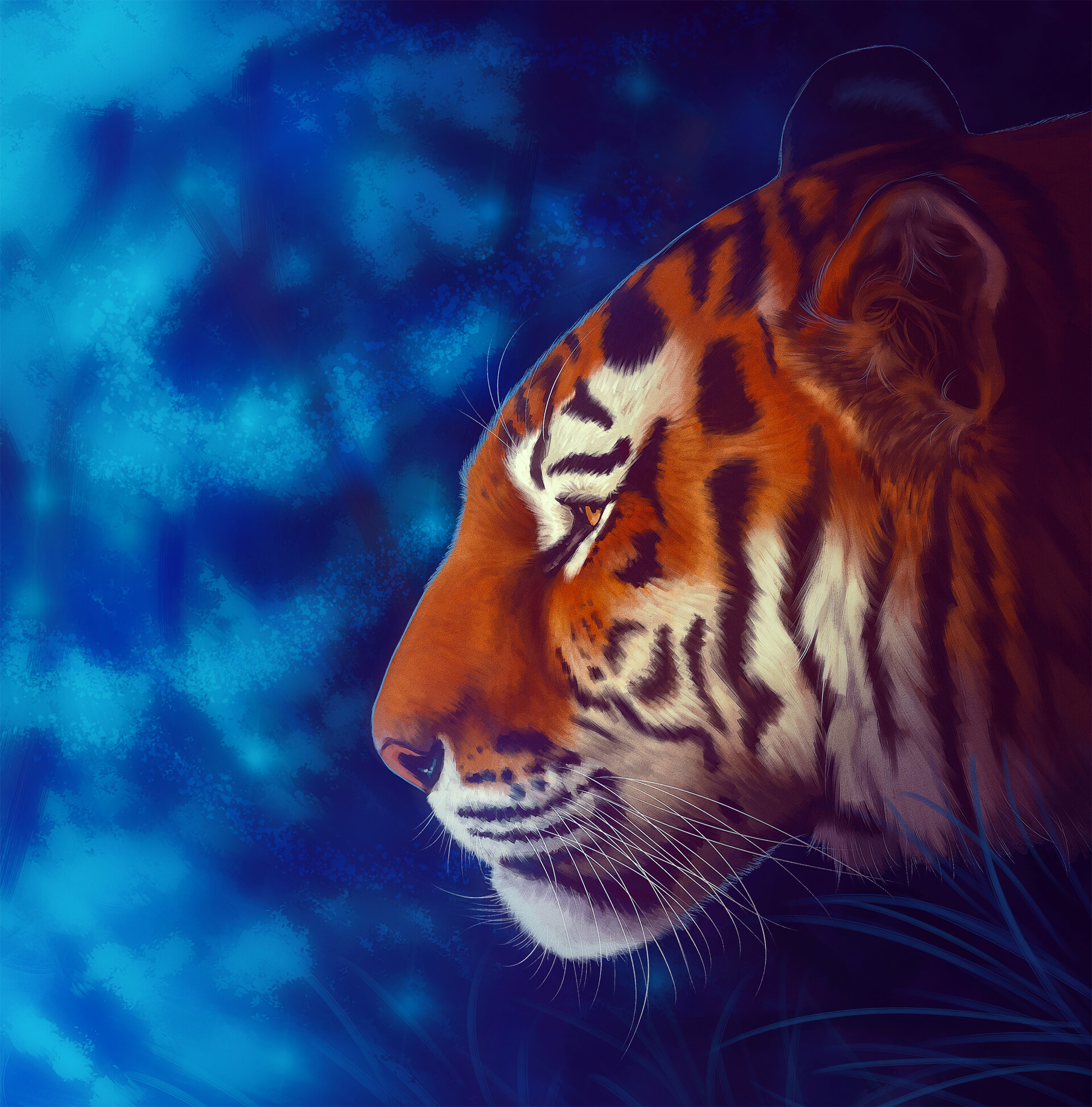 154578 Hintergrundbild herunterladen tiger, kunst, raubtier, predator, große katze, big cat - Bildschirmschoner und Bilder kostenlos