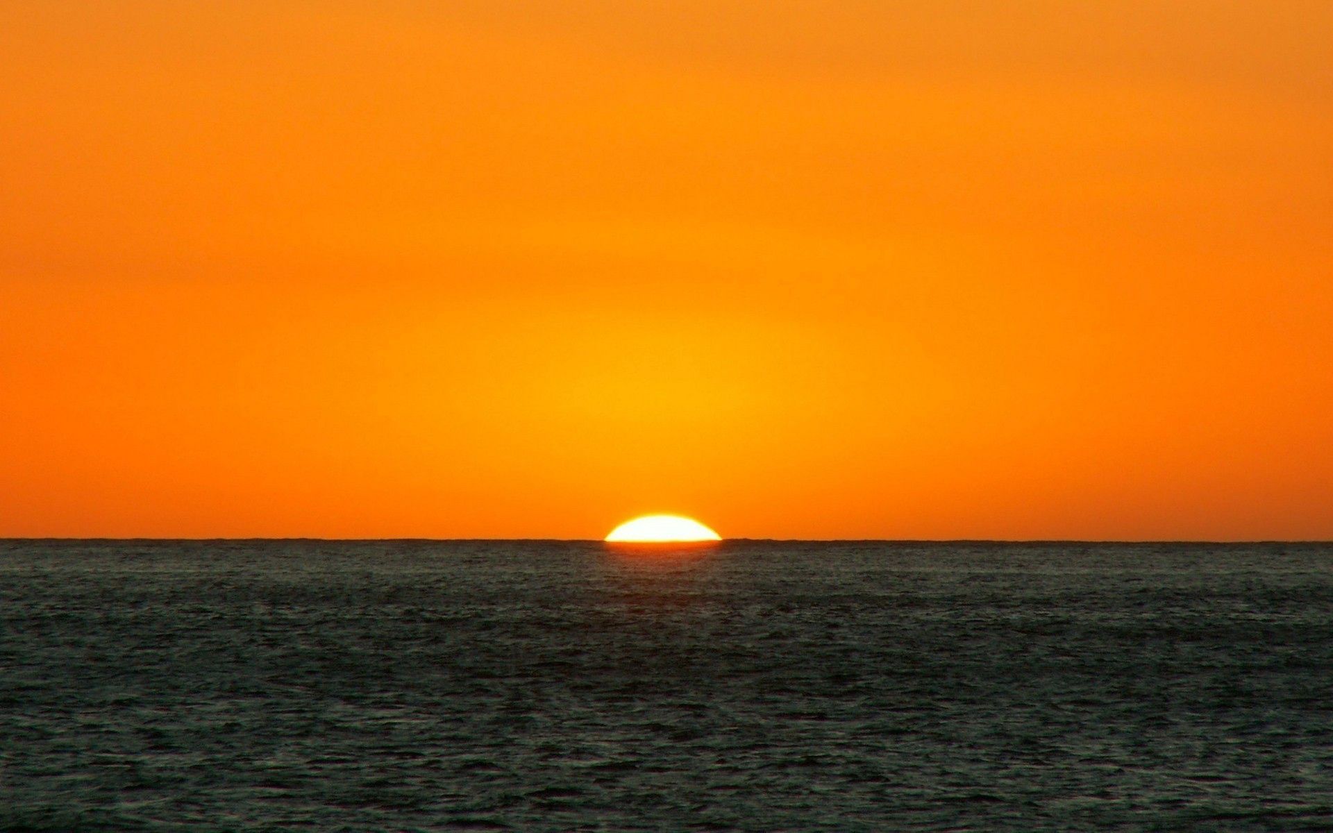 blue, sea, sun, orange, horizon, minimalism