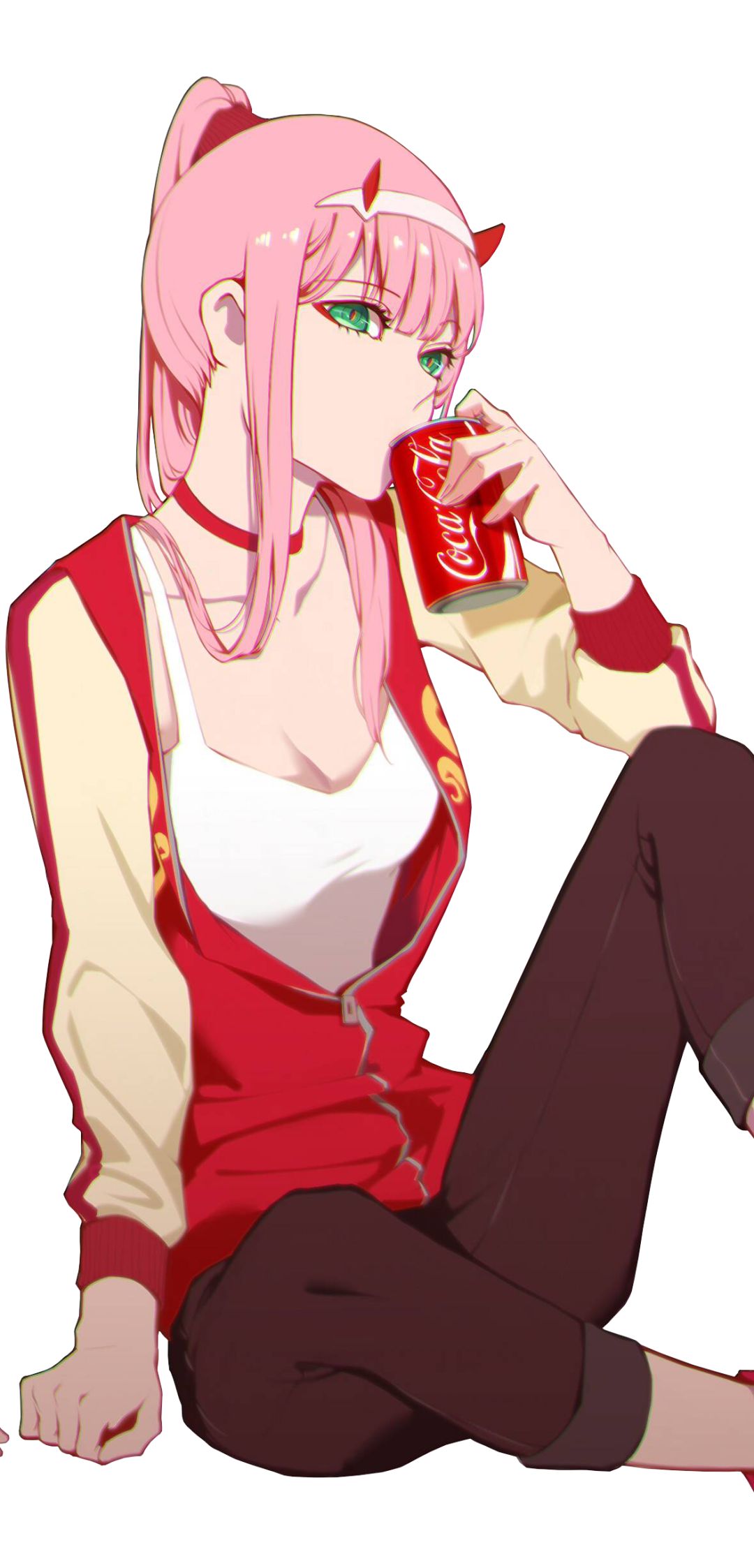 Mobile wallpaper: Anime, Coca Cola, Horns, Green Eyes, Pink Hair, Ponytail,  Darling In The Franxx, Zero Two (Darling In The Franxx), 1320493 download  the picture for free.