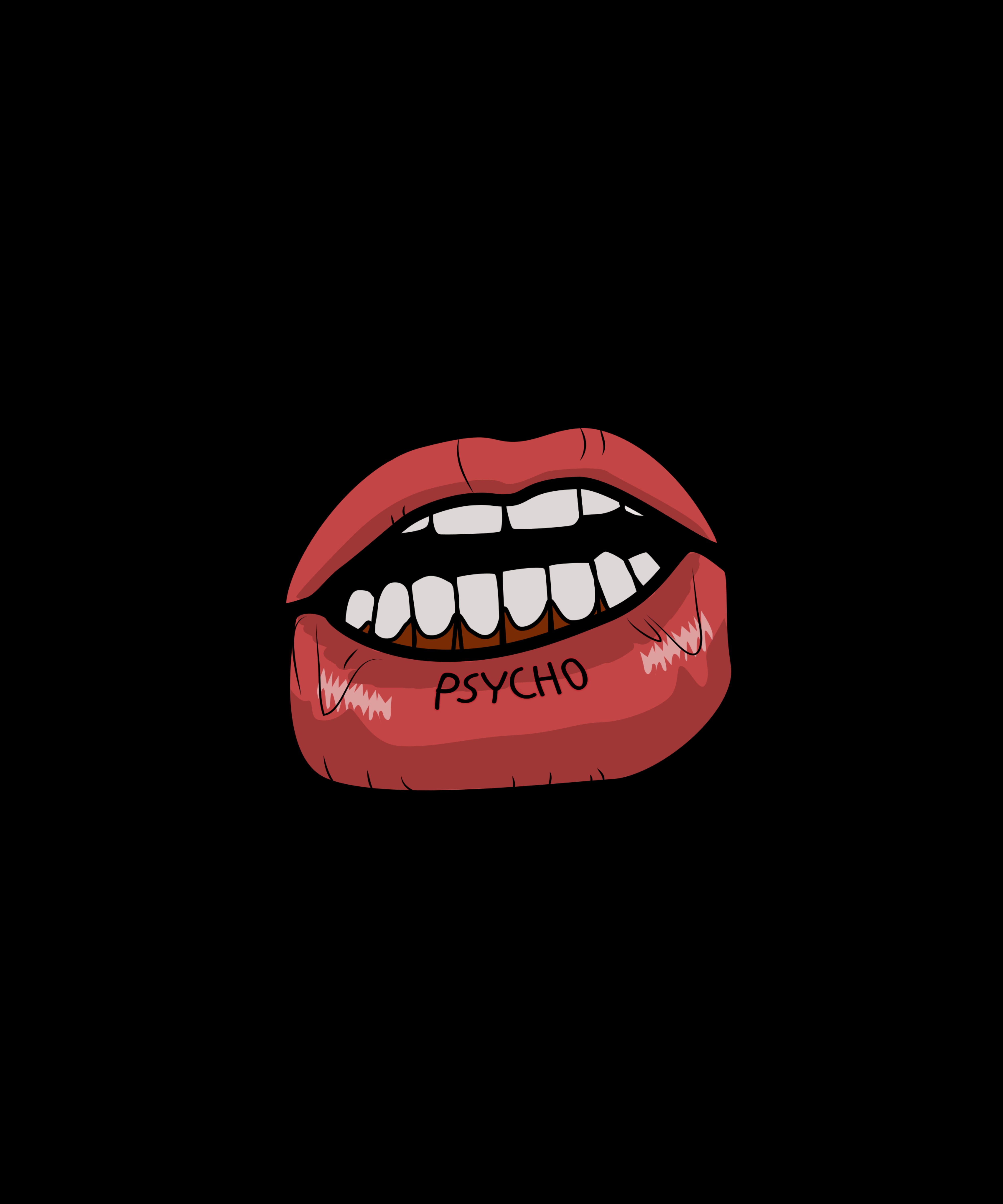 103657 download wallpaper art, vector, inscription, graphics, psycho, lips screensavers and pictures for free