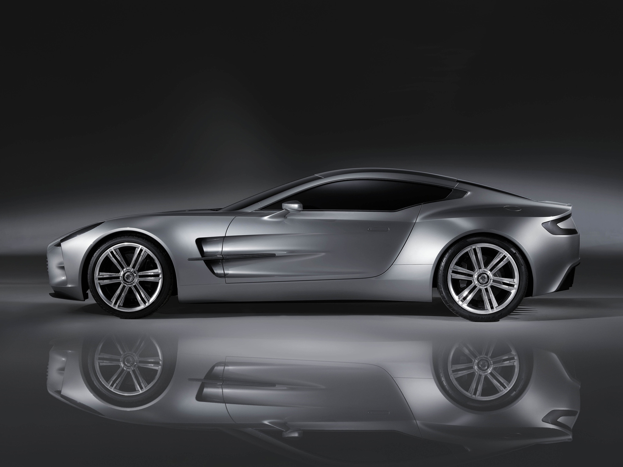 wallpapers aston martin, one 77, cars, reflection, grey, side view, 2008, concept car