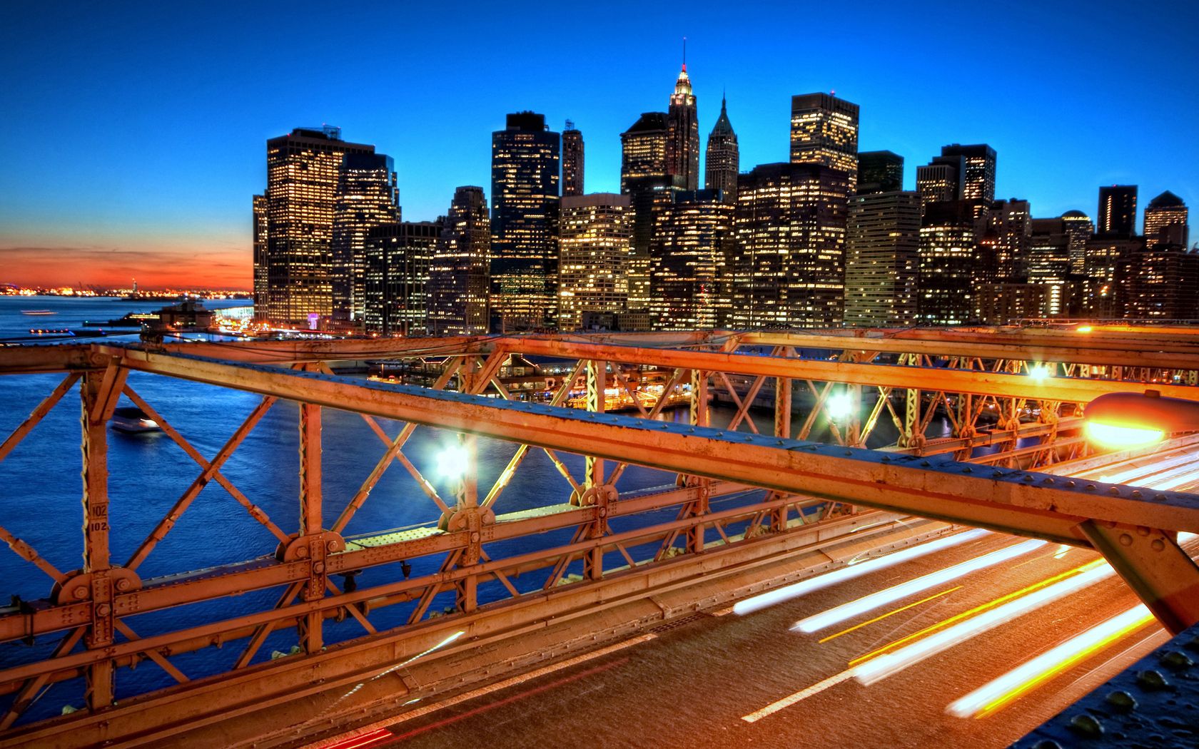 High Definition wallpaper cities, bridge, sunset, new york