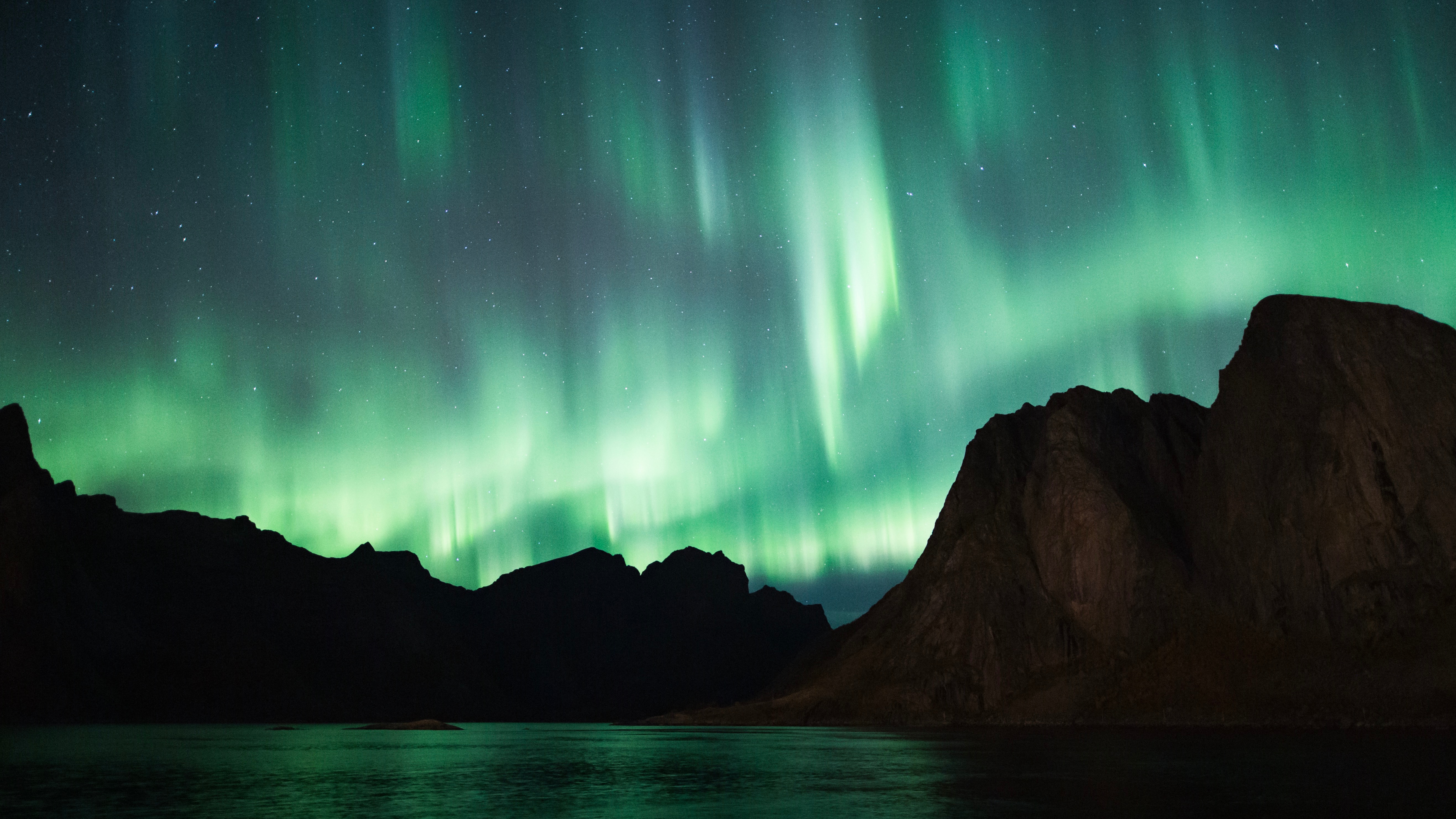 mountains, aurora, lake, aurora borealis Panoramic Wallpapers