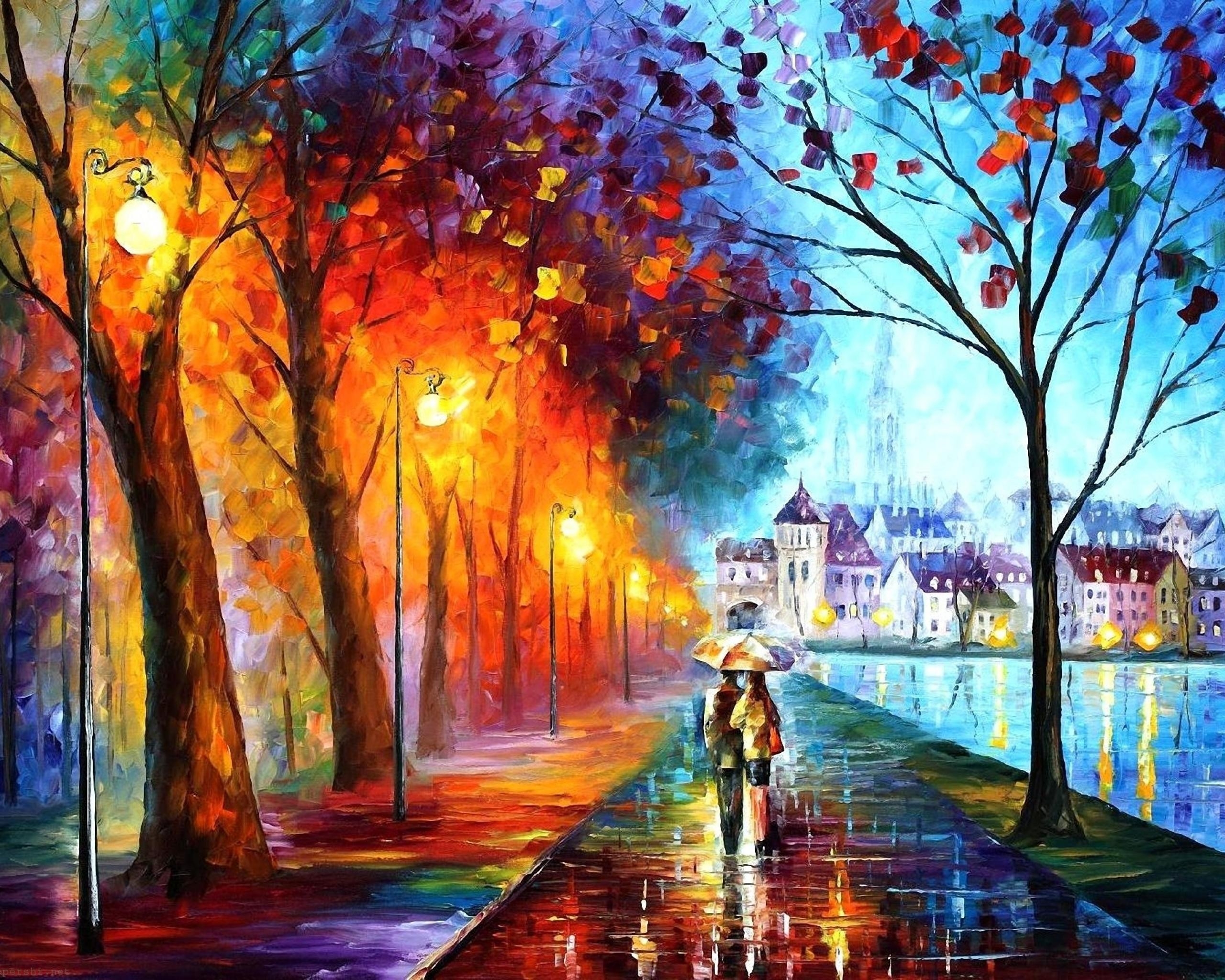 picture, stroll, art, autumn, drawing QHD