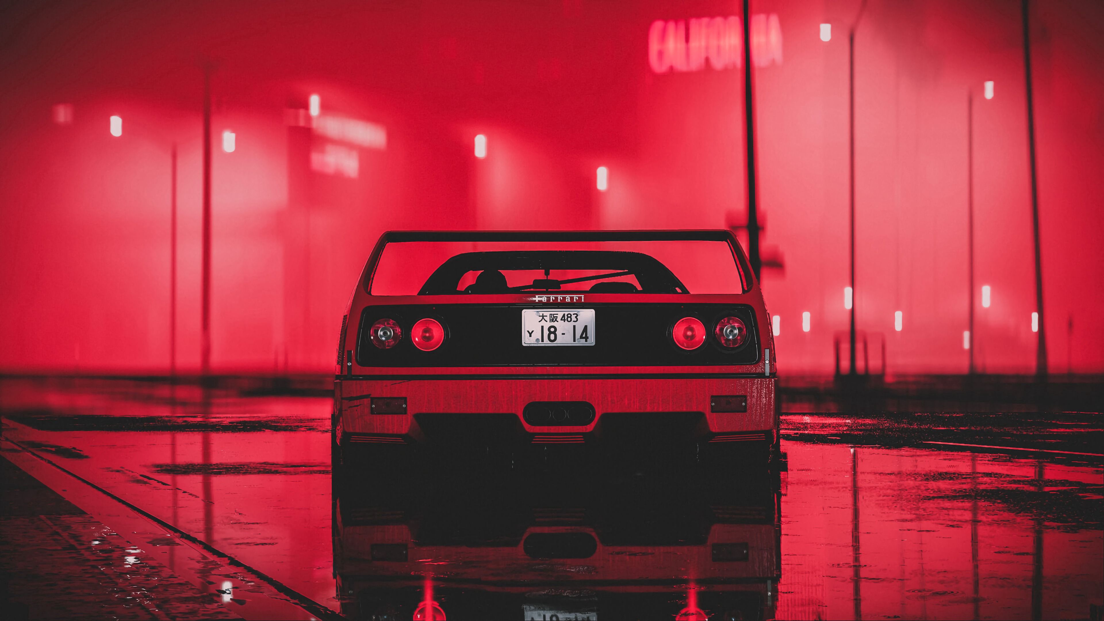 Download mobile wallpaper Neon, Sports, Night, Ferrari, Cars, Wet, Sports Car for free.