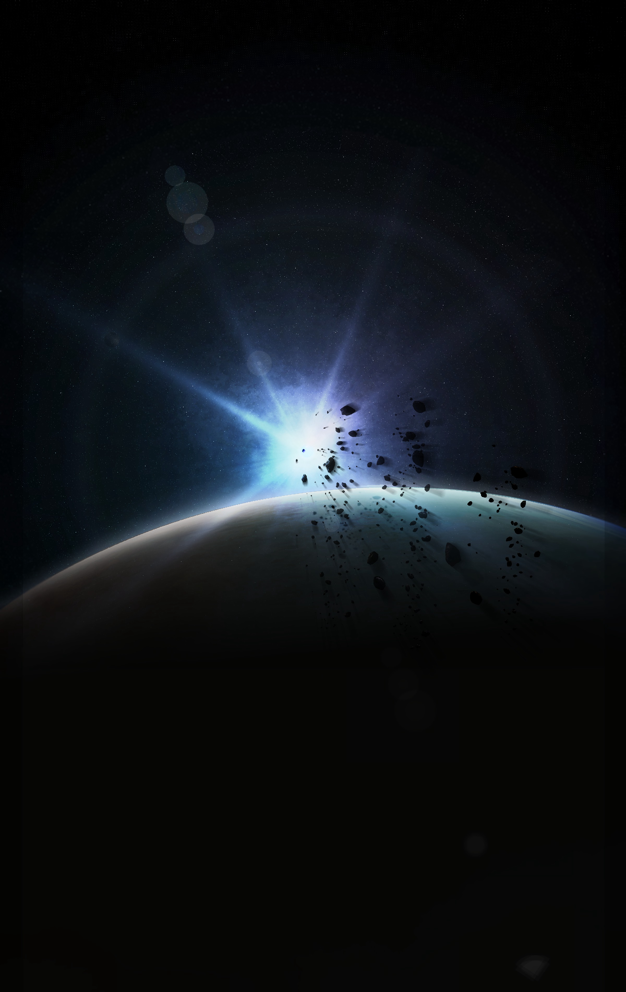 120768 download wallpaper glare, universe, dark, flash, planet, asteroids screensavers and pictures for free