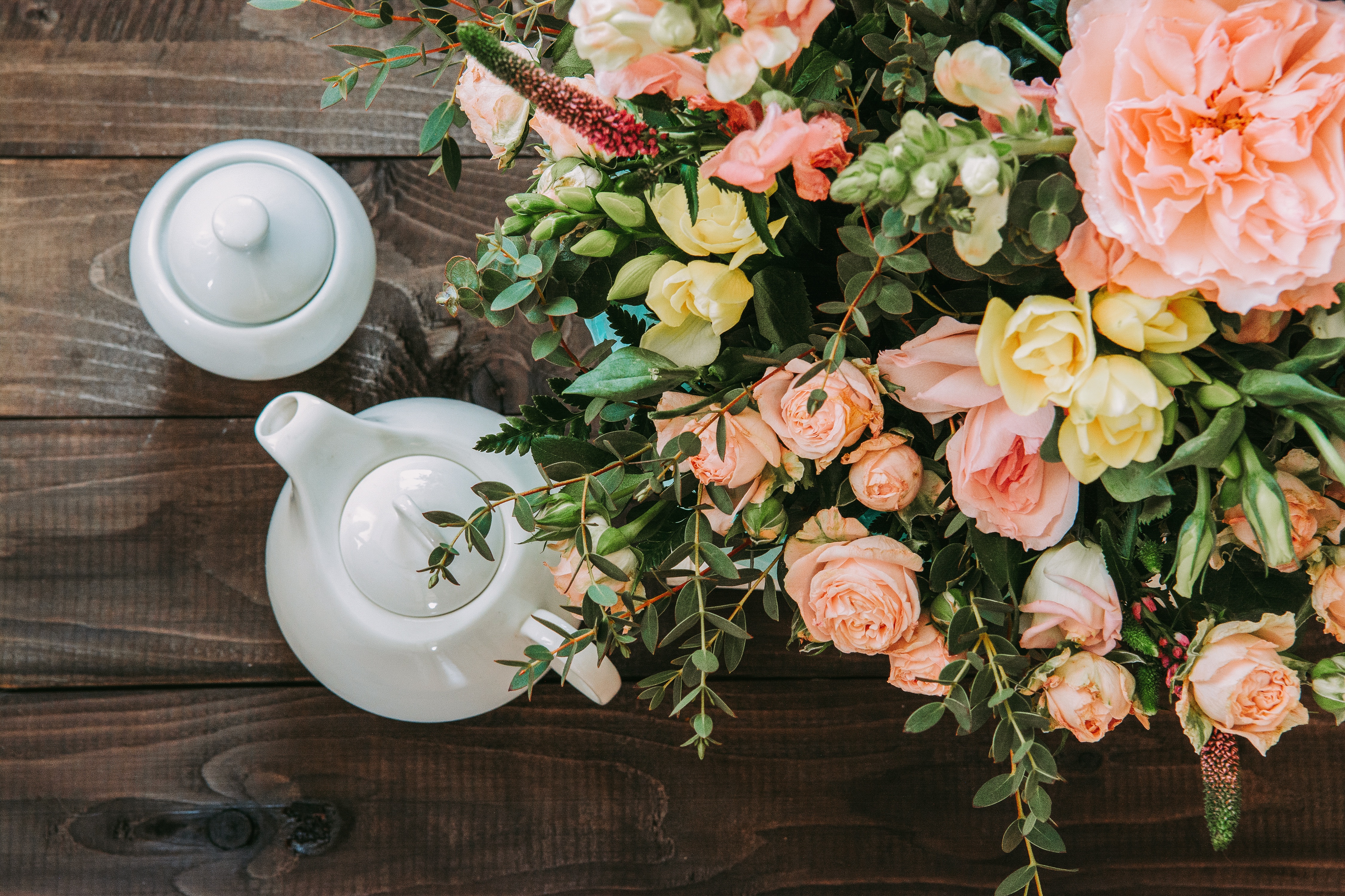 Phone Wallpaper tea party, kettle, teapot, bouquet