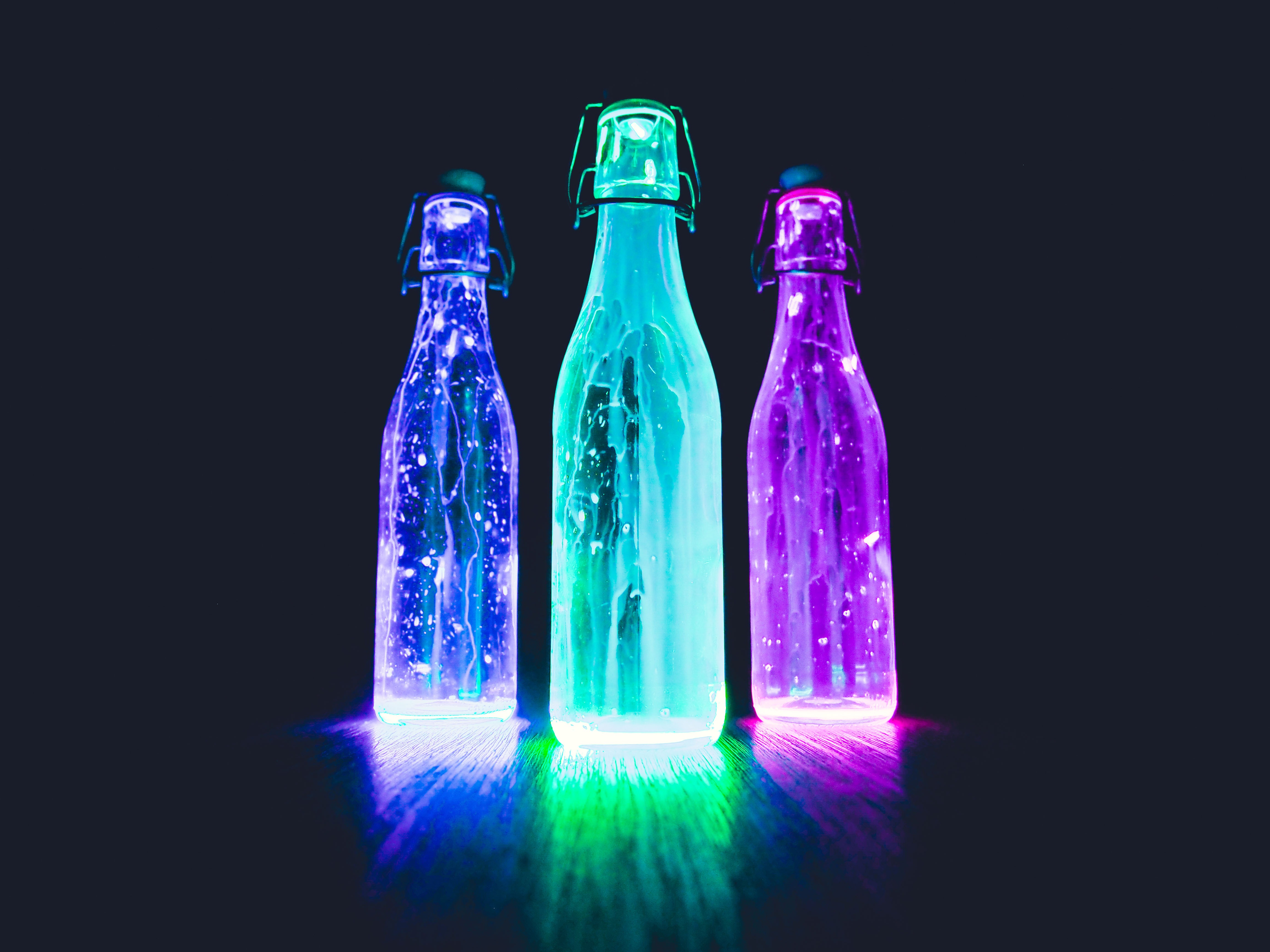 neon, shine, light, miscellanea, miscellaneous, liquid, bottle, bottles HD wallpaper