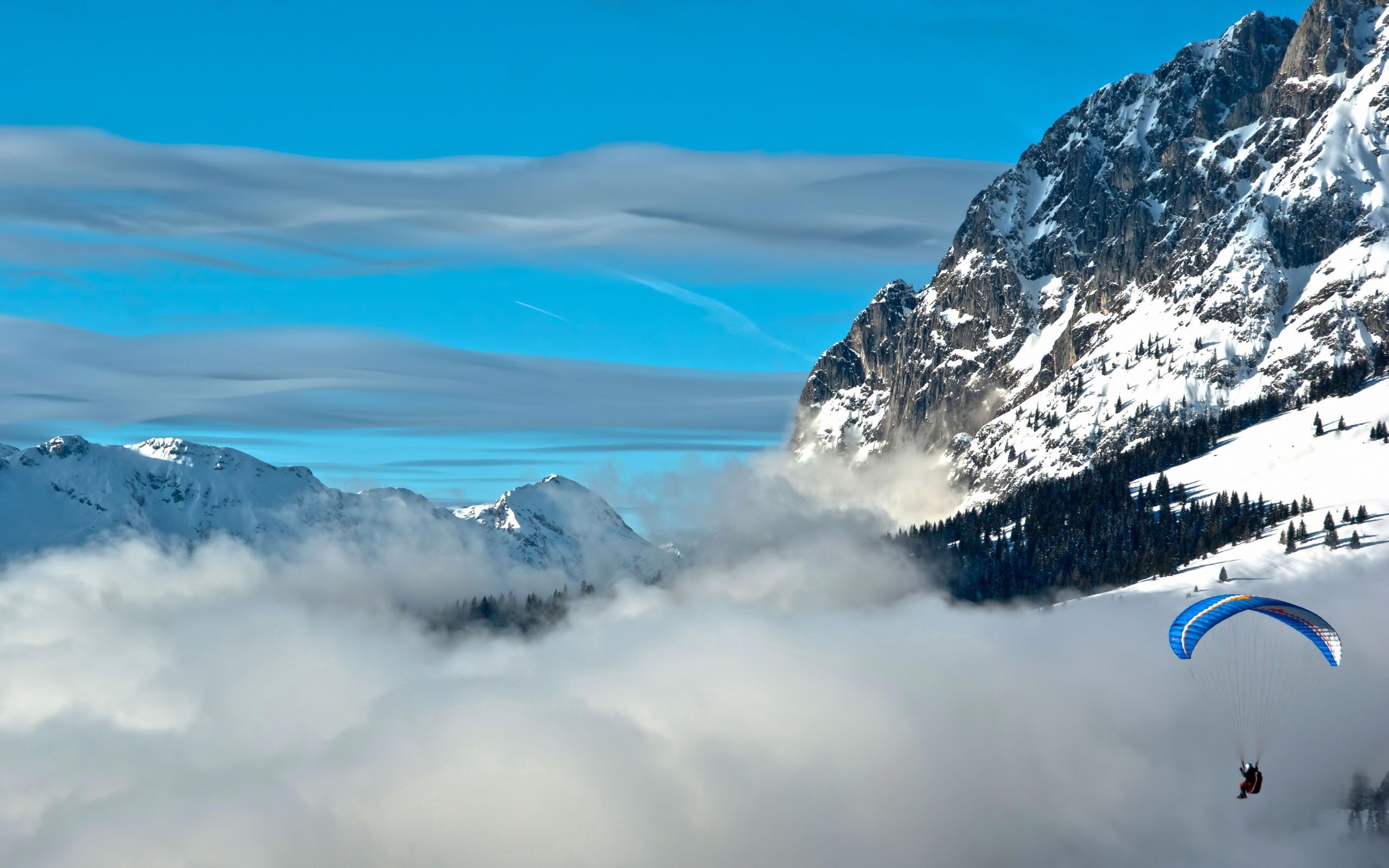 125438 Hintergrundbild herunterladen sport, sky, mountains, clouds, fallschirm - Bildschirmschoner und Bilder kostenlos