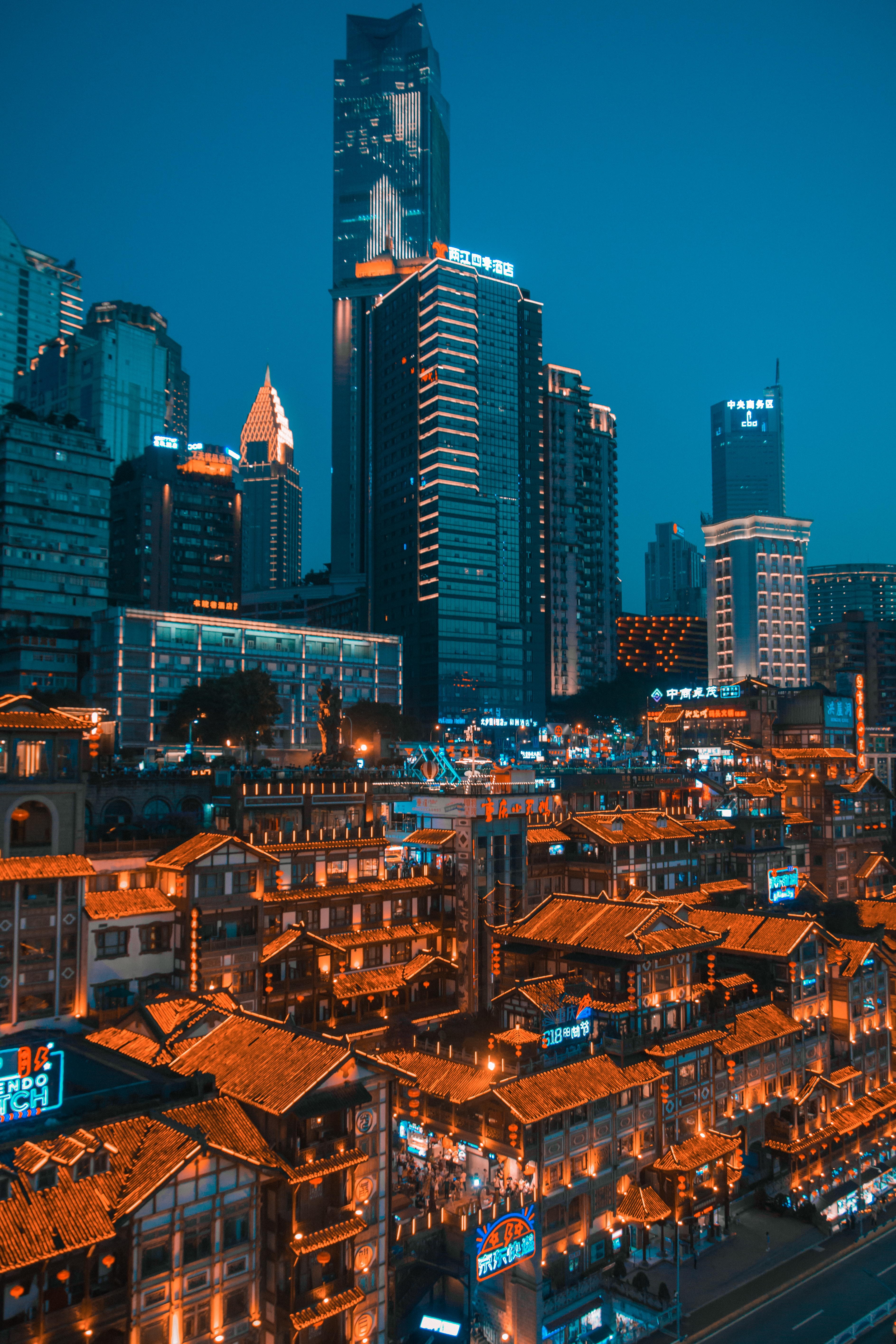 city, cities, skyscraper, building, night city phone background