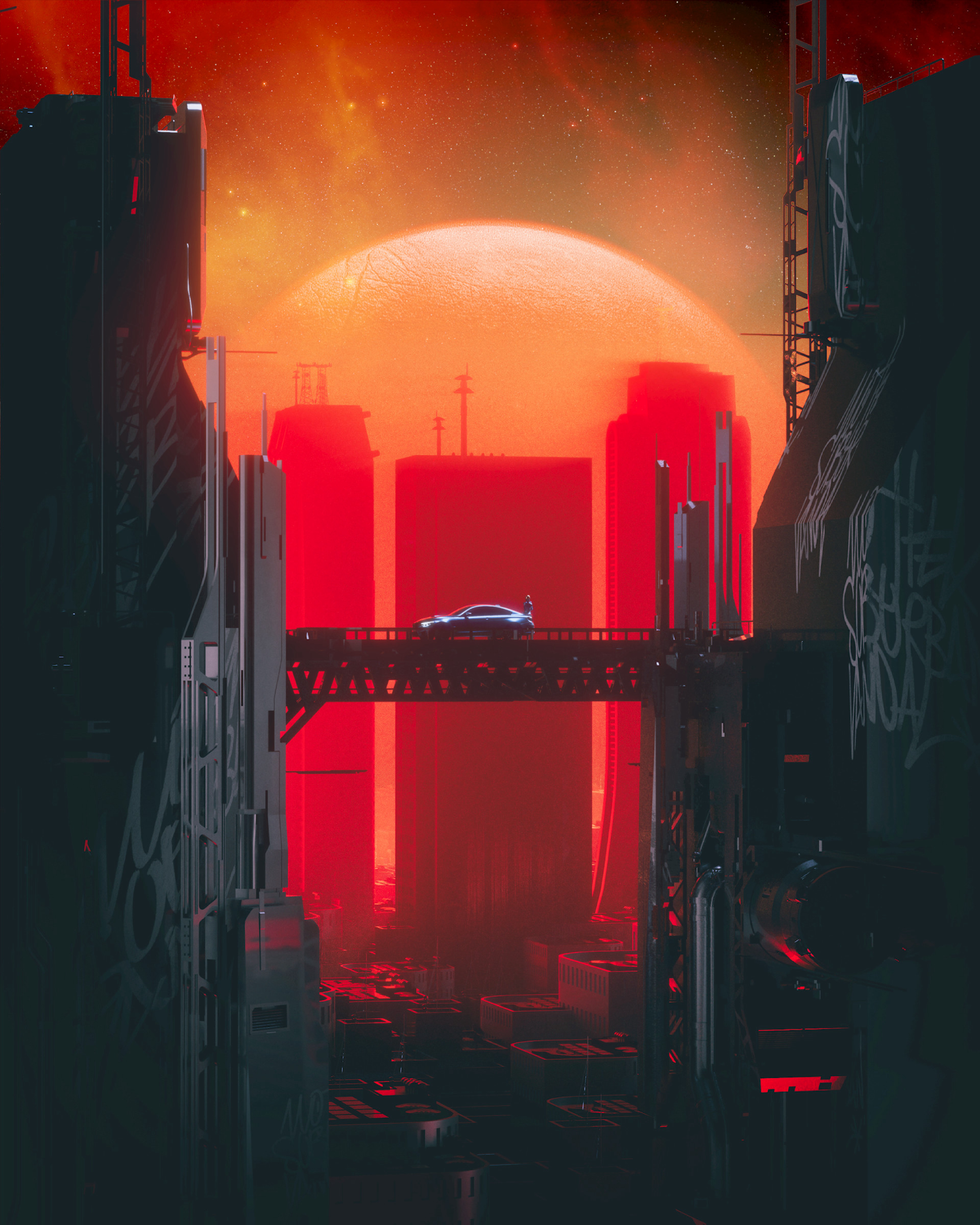 car, city, sci-fi, futurism HD Wallpaper for Phone