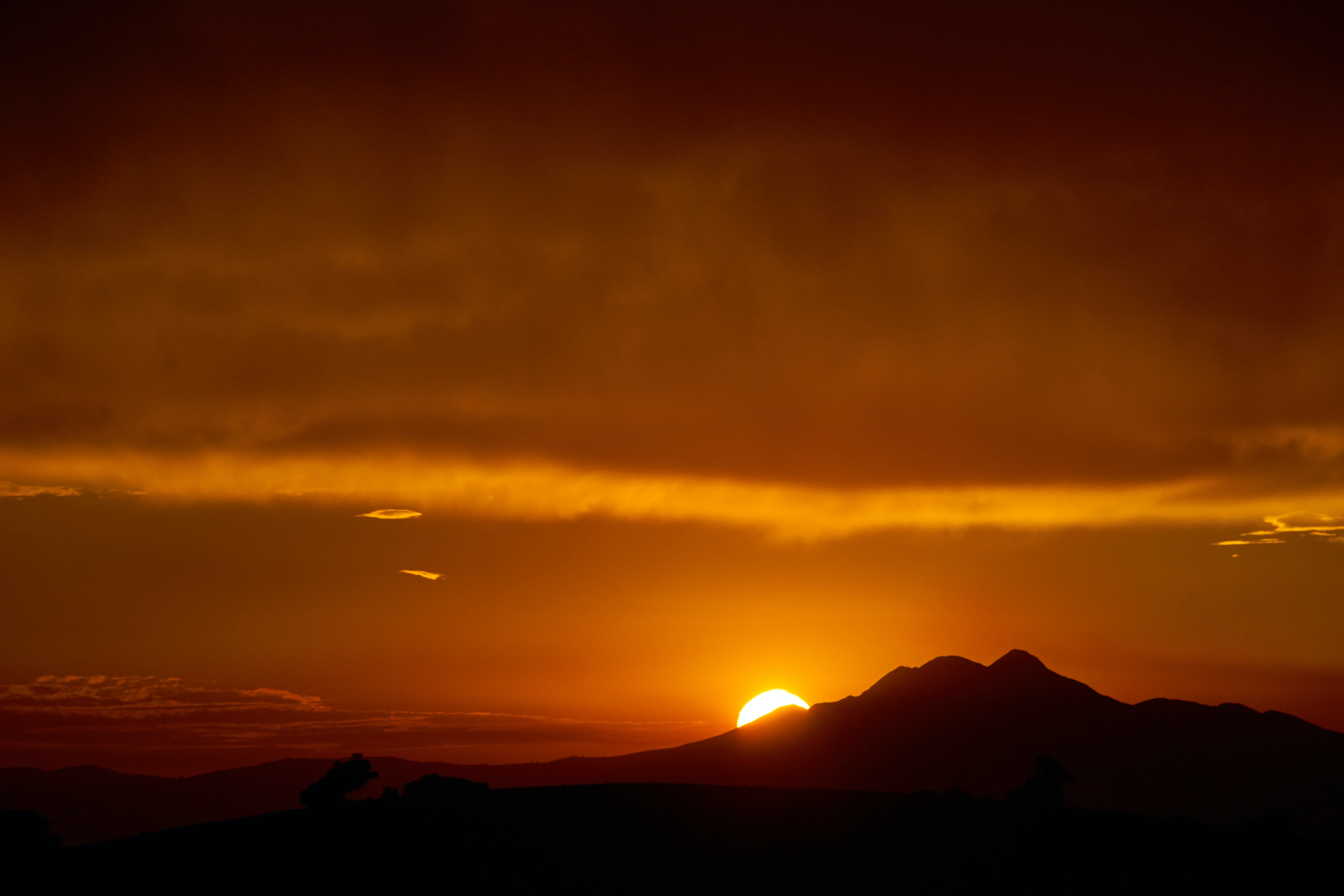 sunset, mountains, sun, dark, silhouettes cellphone
