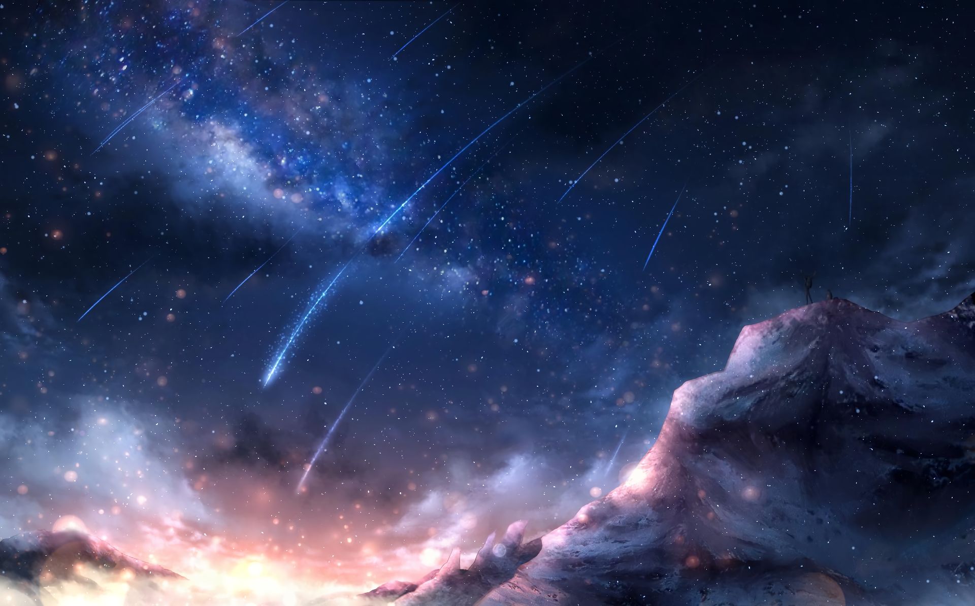 night, mountain, sky, stars Phone Wallpaper