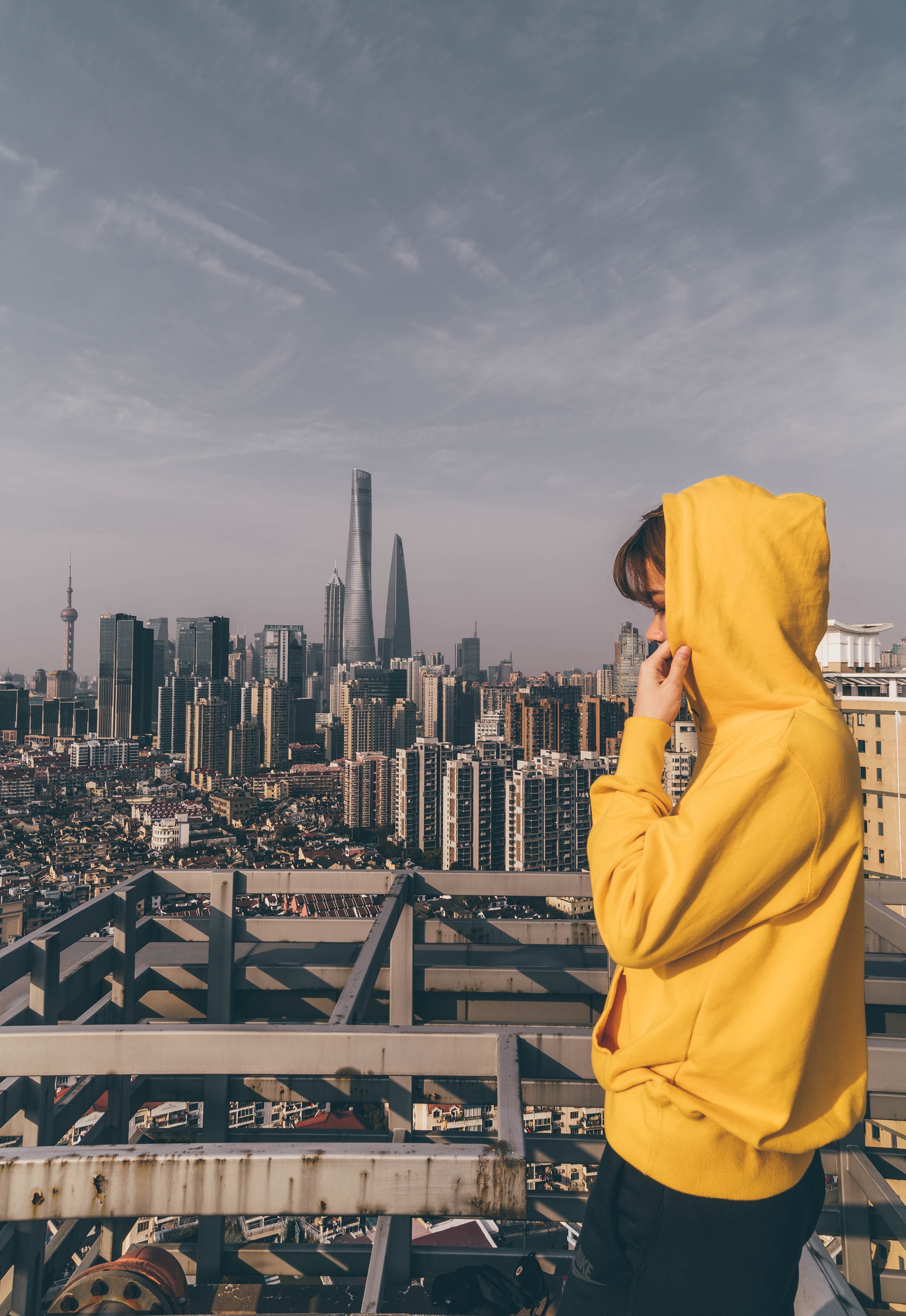 yellow, city, hoodie, miscellaneous, building, miscellanea, human, person, hoodies HD wallpaper