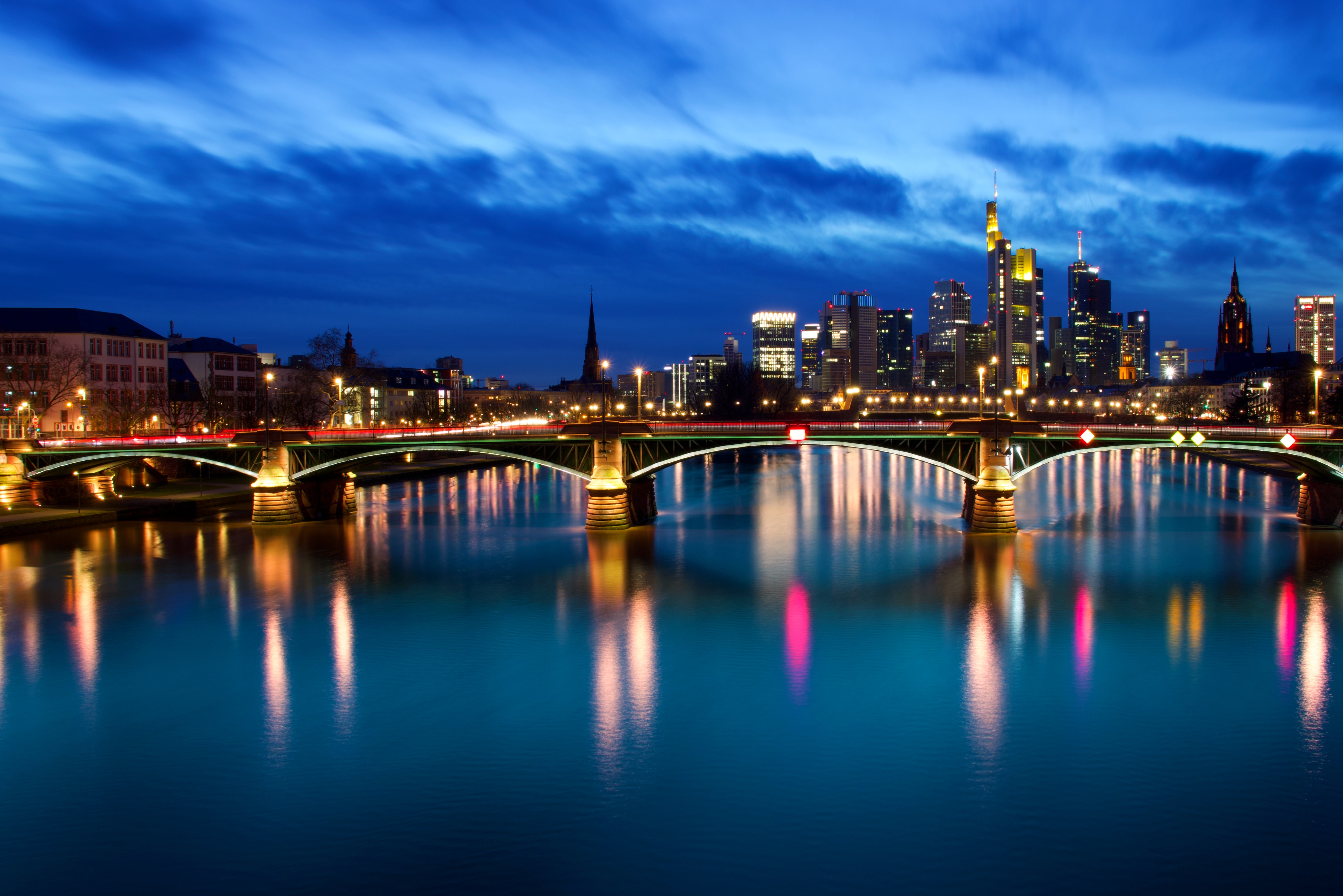 android germany, cities, rivers, building, night city, bridge