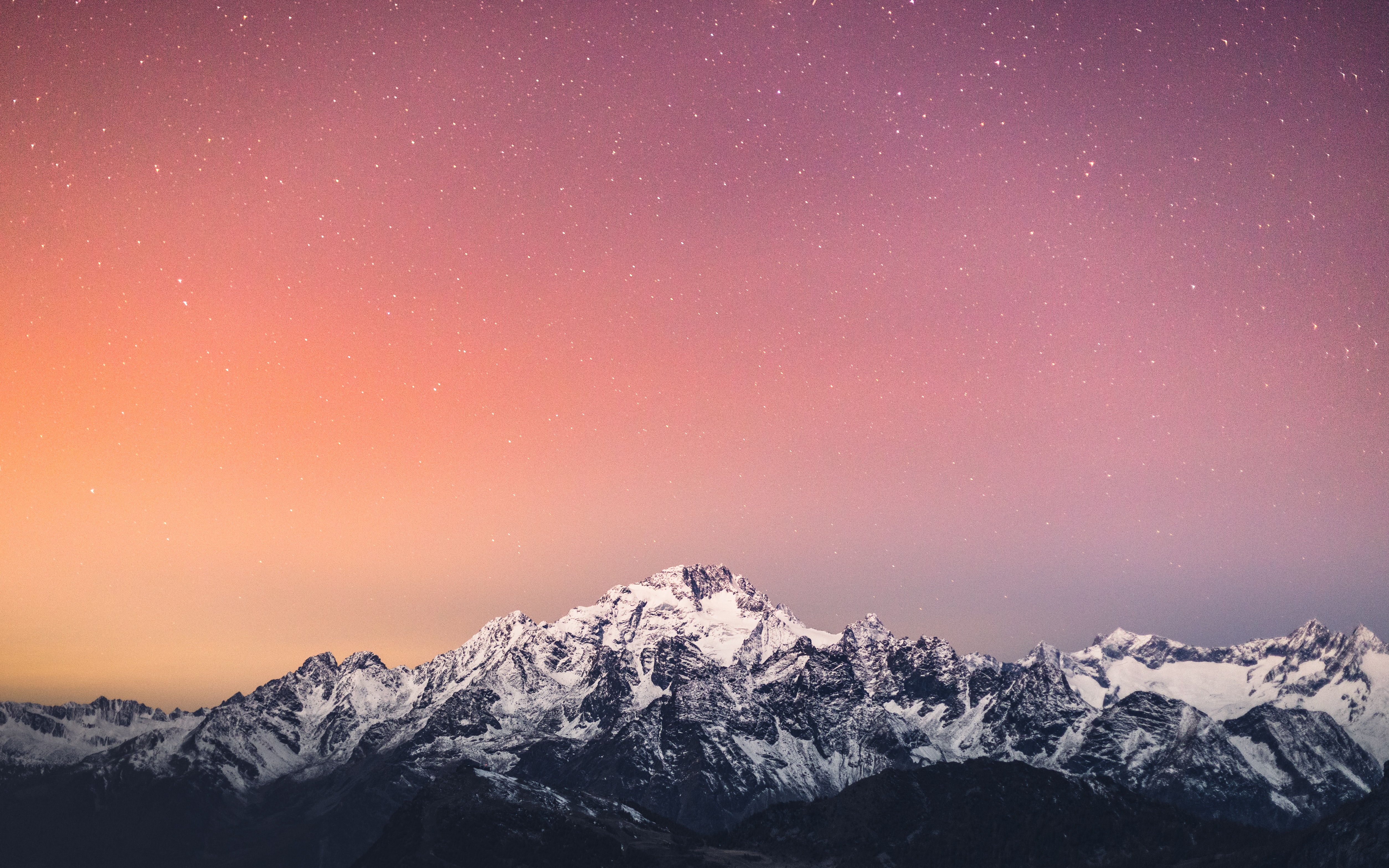 Laden Sie das Landschaft, Natur, Mountains, Schnee, Sternenhimmel, Dämmerung, Twilight-Bild kostenlos auf Ihren PC-Desktop herunter