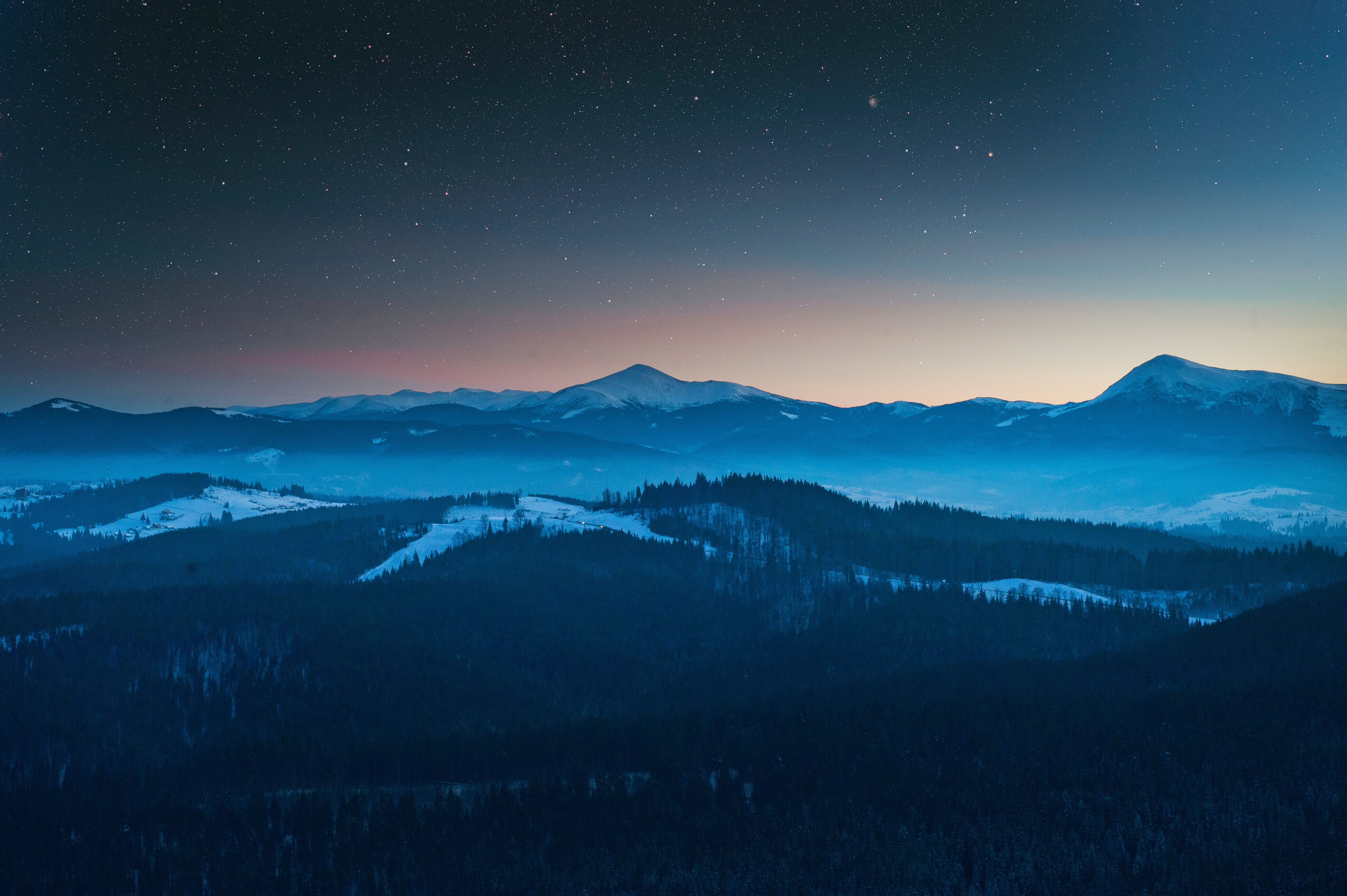nature, mountains, night, landscape, starry sky, view from above HD wallpaper