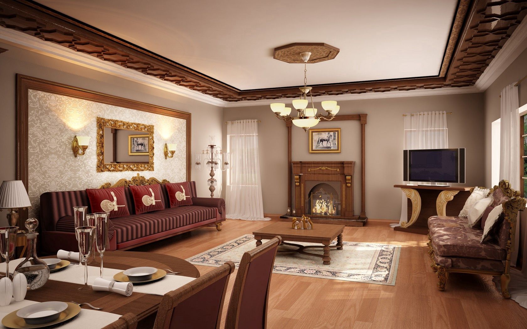 HD photos design, fireplace, room, furniture