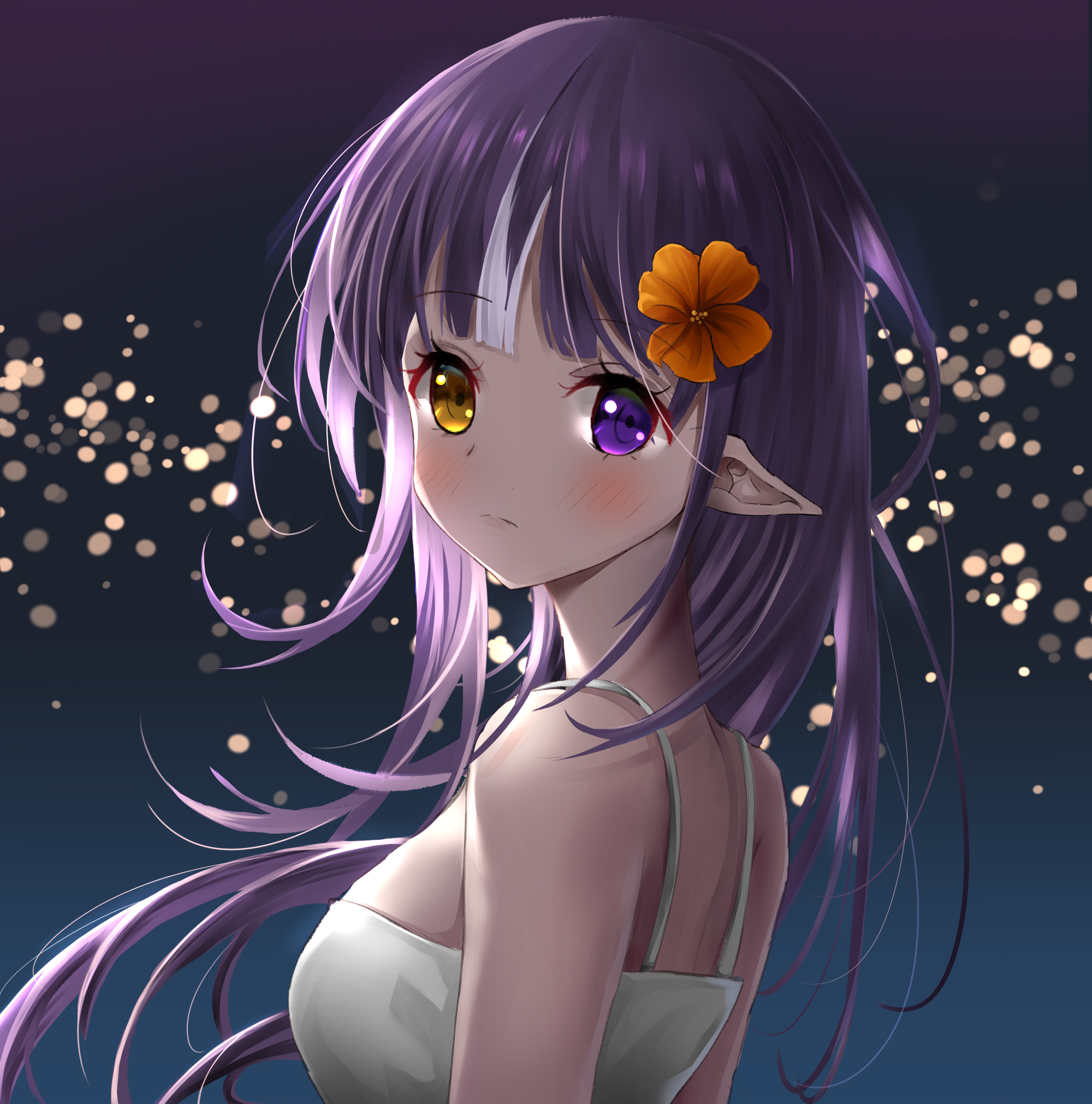 anime, heterochromia, art, violet, girl, purple, elf cell phone wallpapers