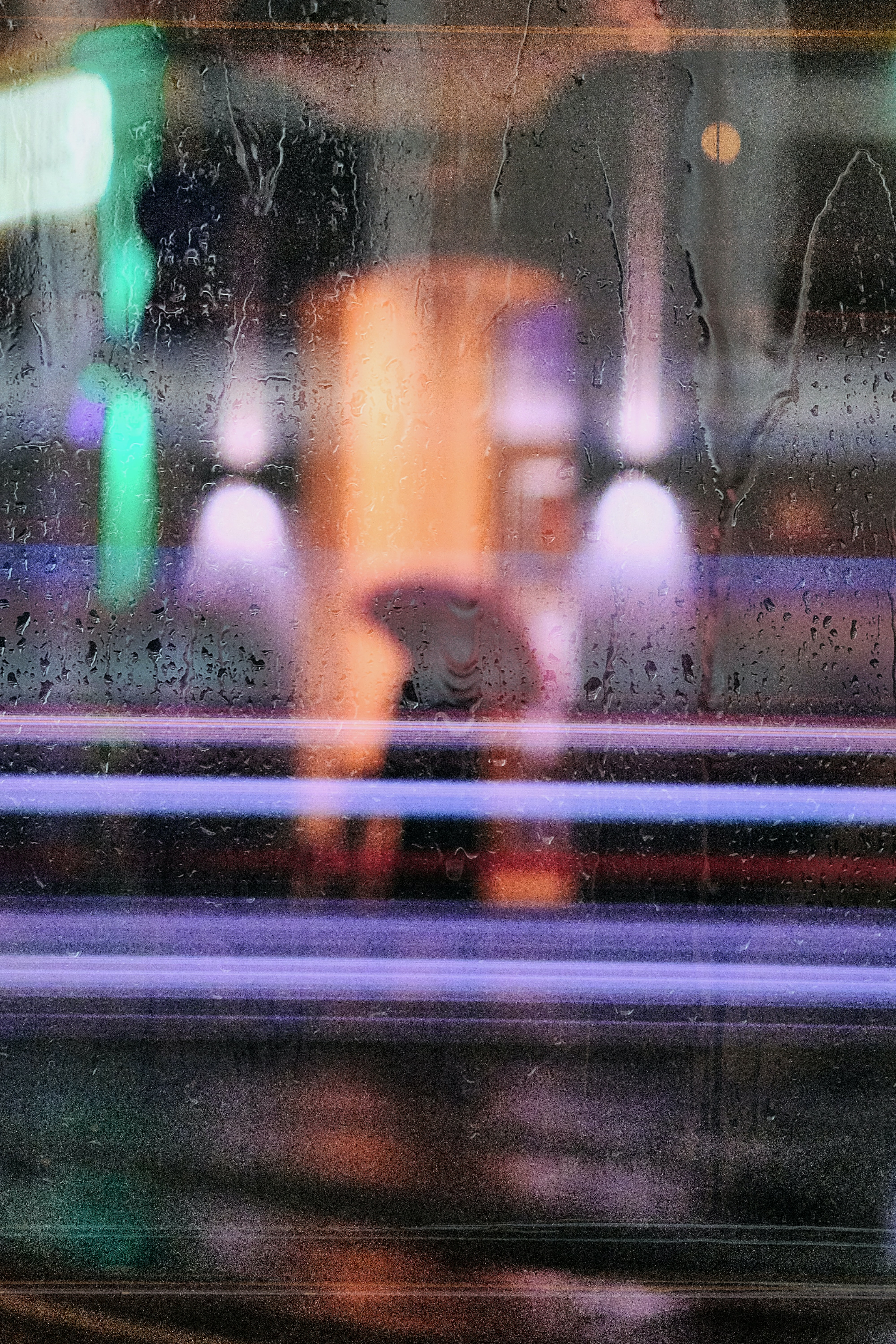 silhouette, water, rain, macro, neon, glass 2160p