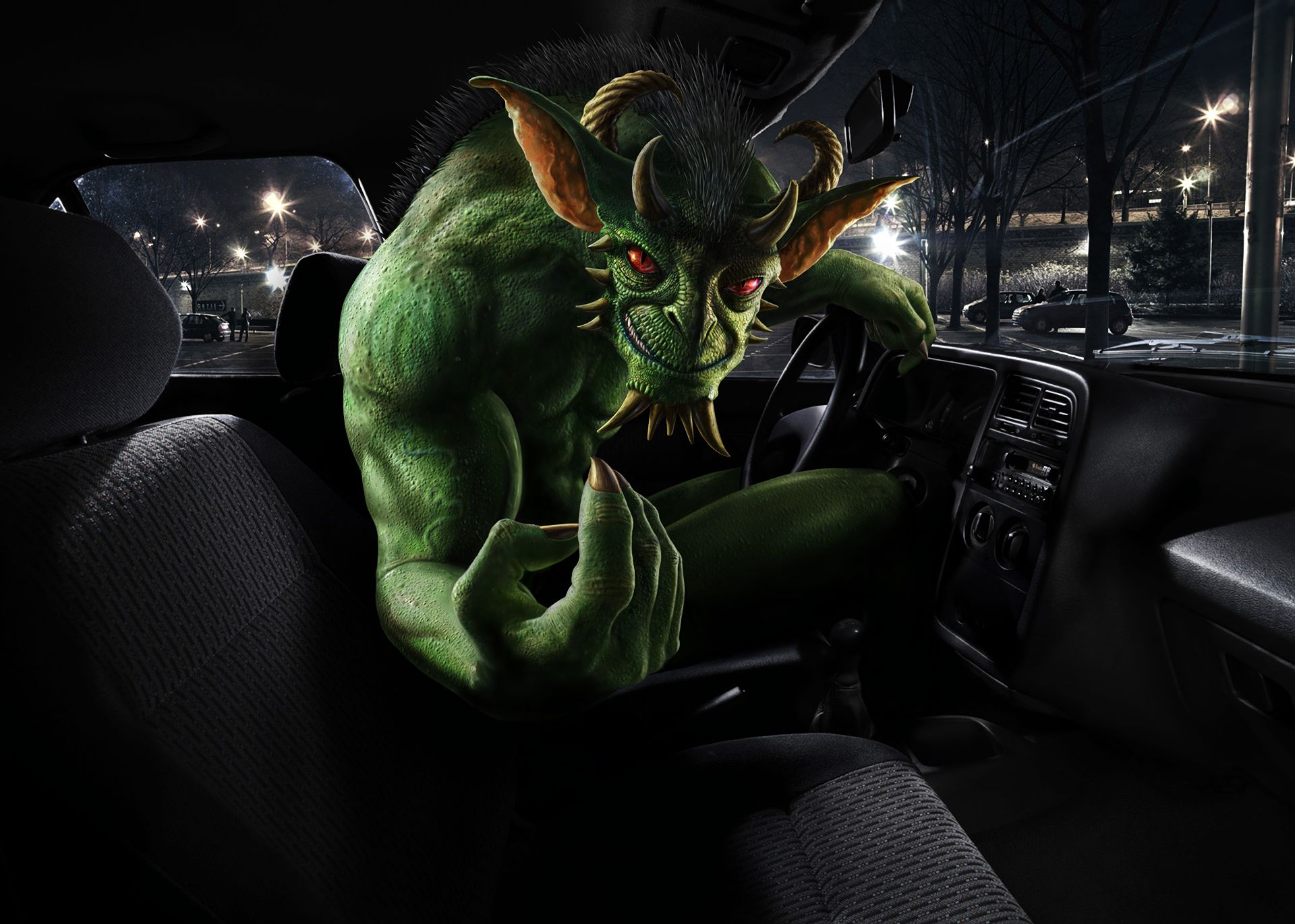creature, demon, monster, dark, car, fantasy 4K Ultra