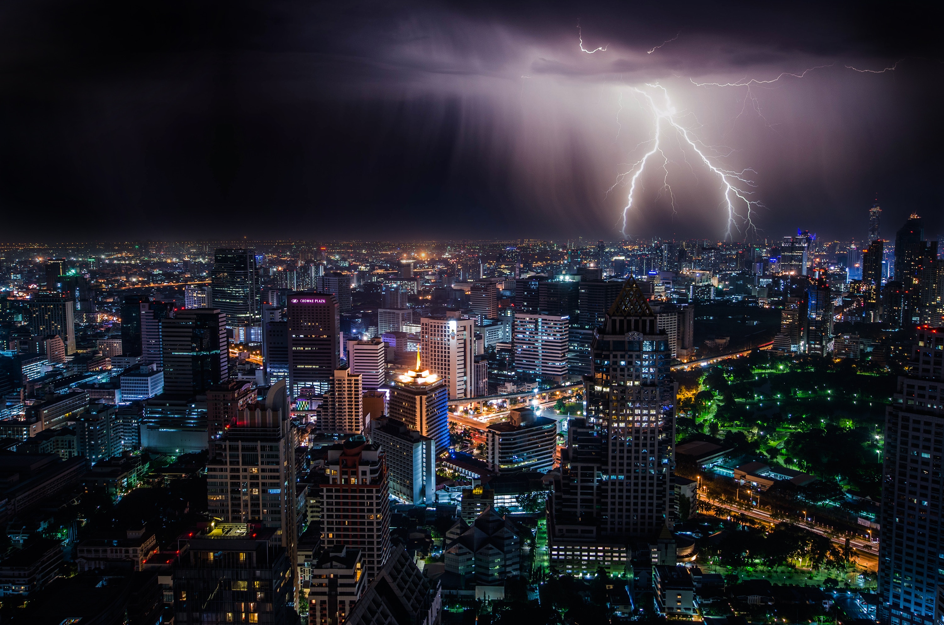 city lights, night city, lightning, cities, overcast, mainly cloudy, thailand, bangkok