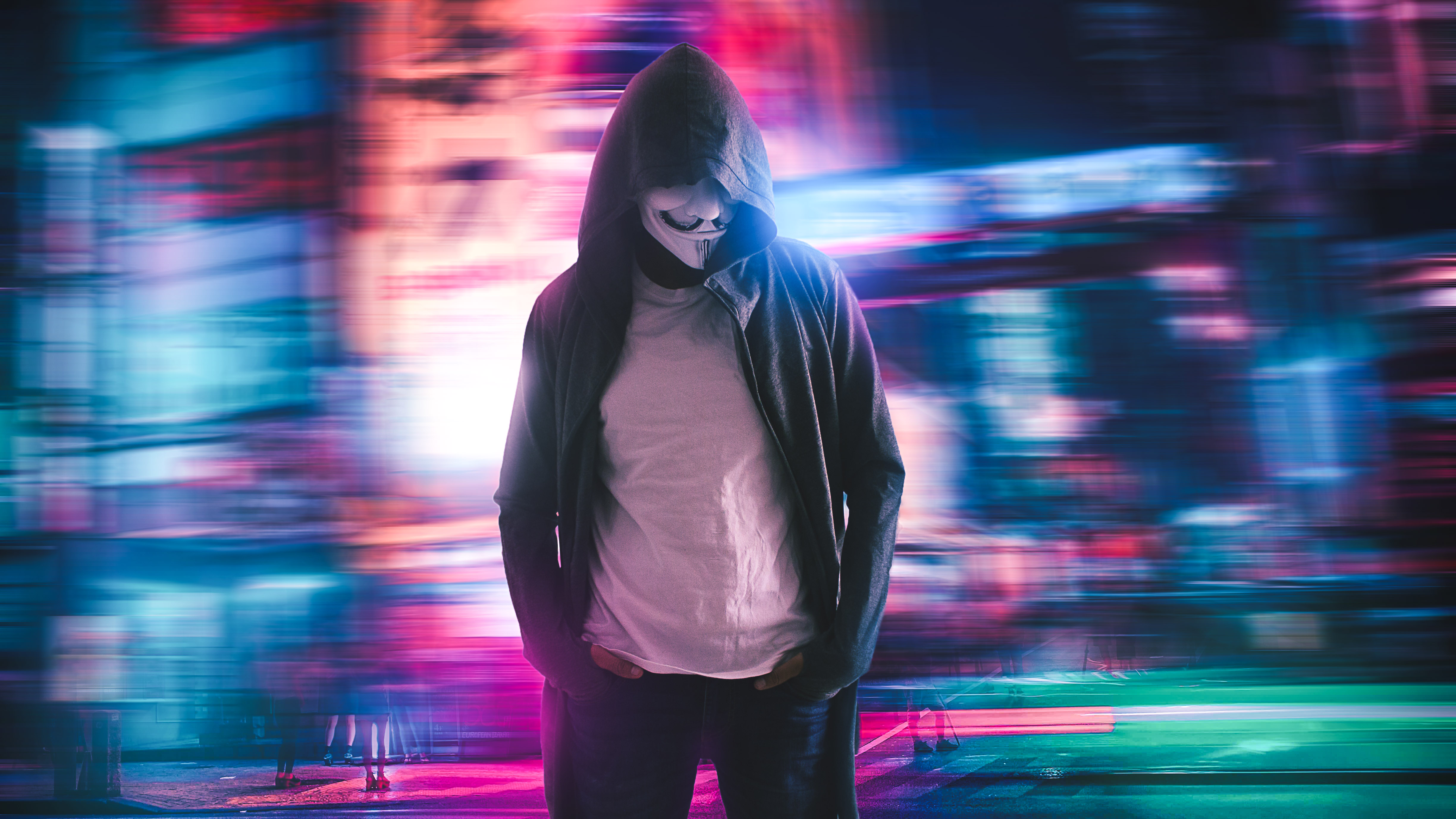 79176 Screensavers and Wallpapers Anonymous for phone. Download anonymous, miscellanea, miscellaneous, blur, smooth, long exposure, neon, mask, hood pictures for free