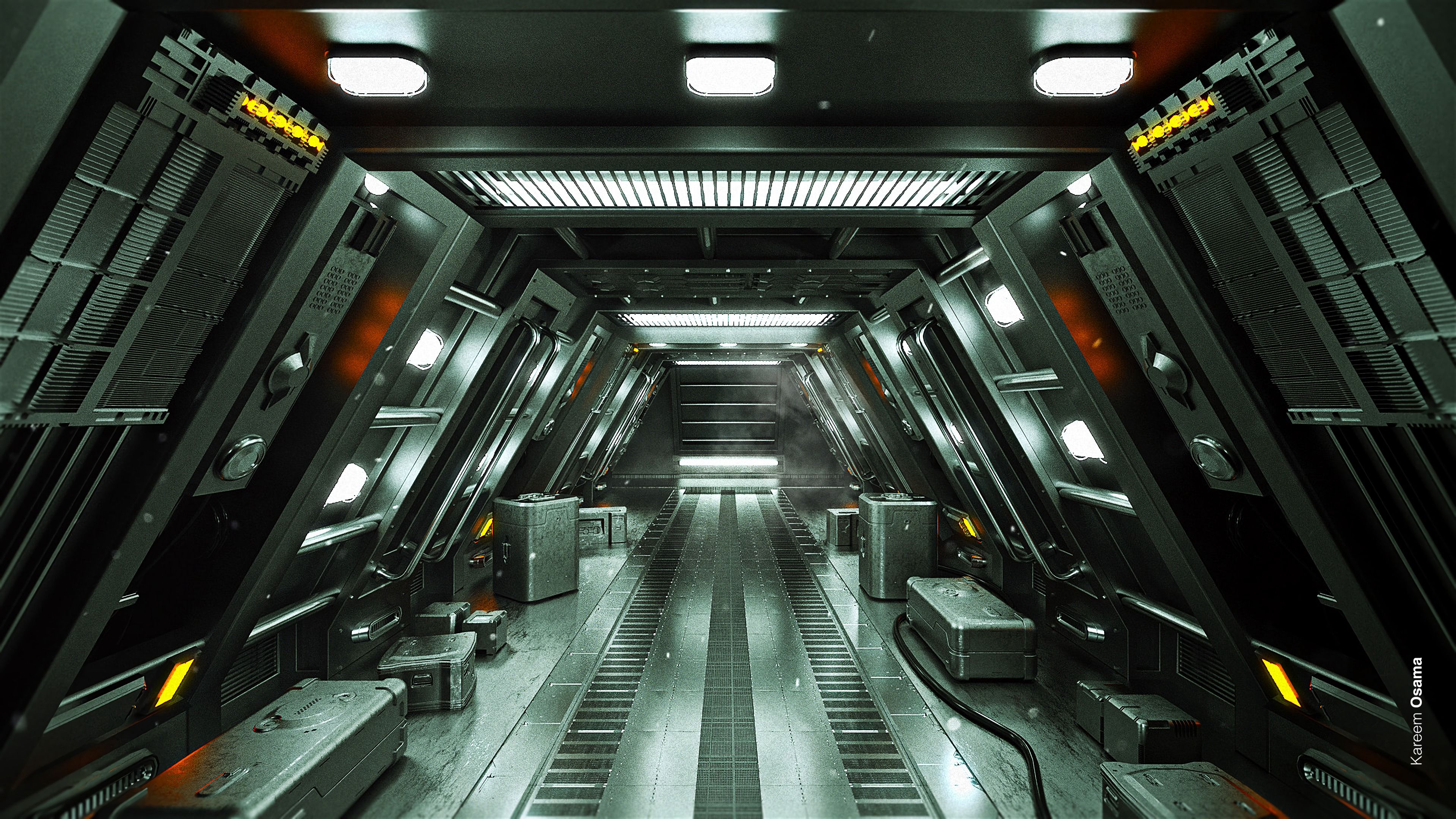32k Wallpaper Sci-Fi tunnel, art, station