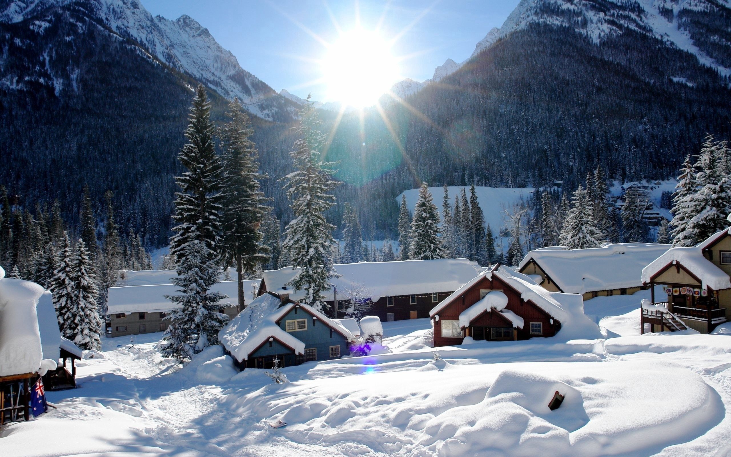 Download mobile wallpaper Winter, Nature, Houses, Mountains, Snow, Handsomely, It's Beautiful for free.
