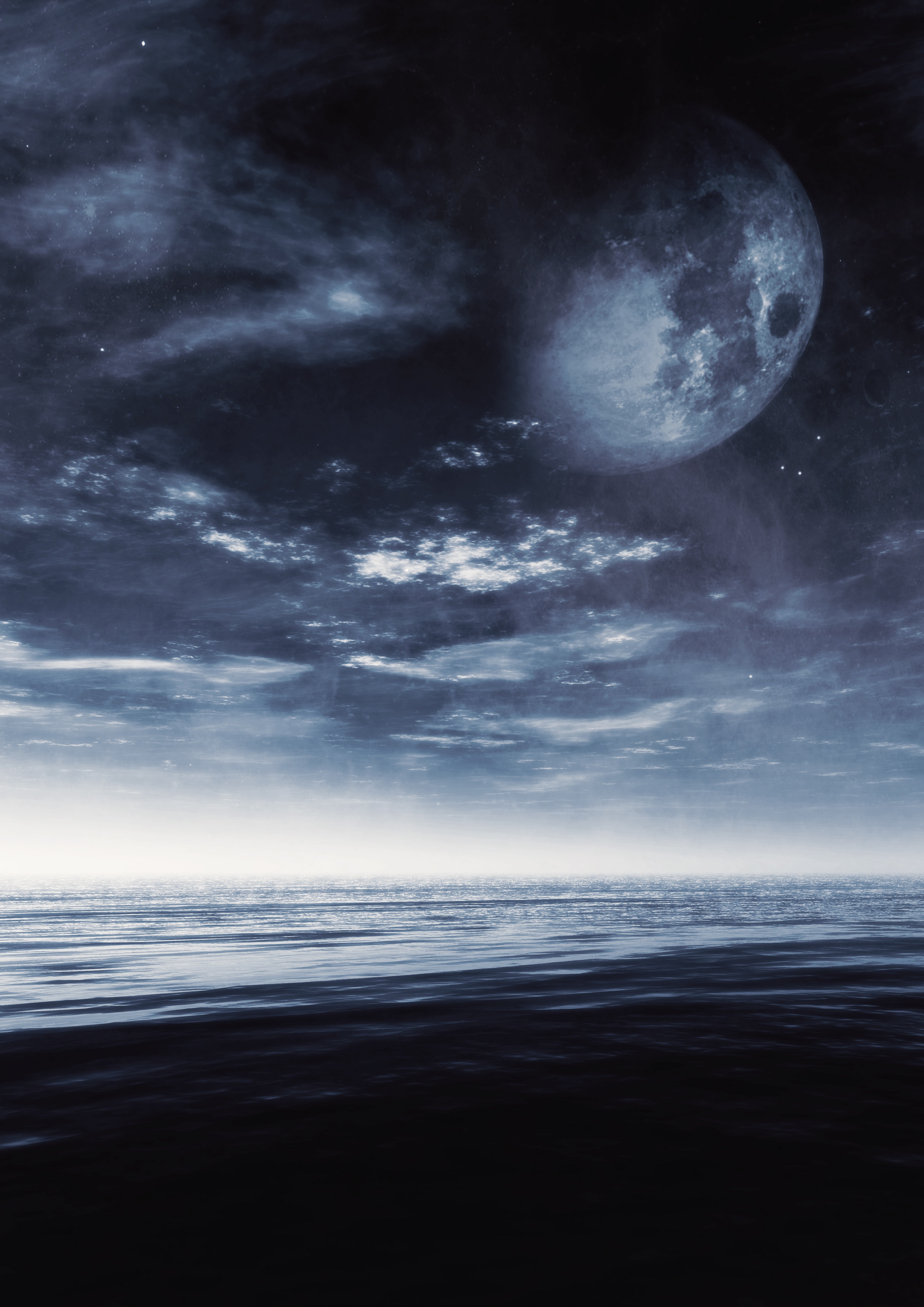 102806 download wallpaper moon, nature, sea, horizon, photoshop, gloomy, shroud screensavers and pictures for free