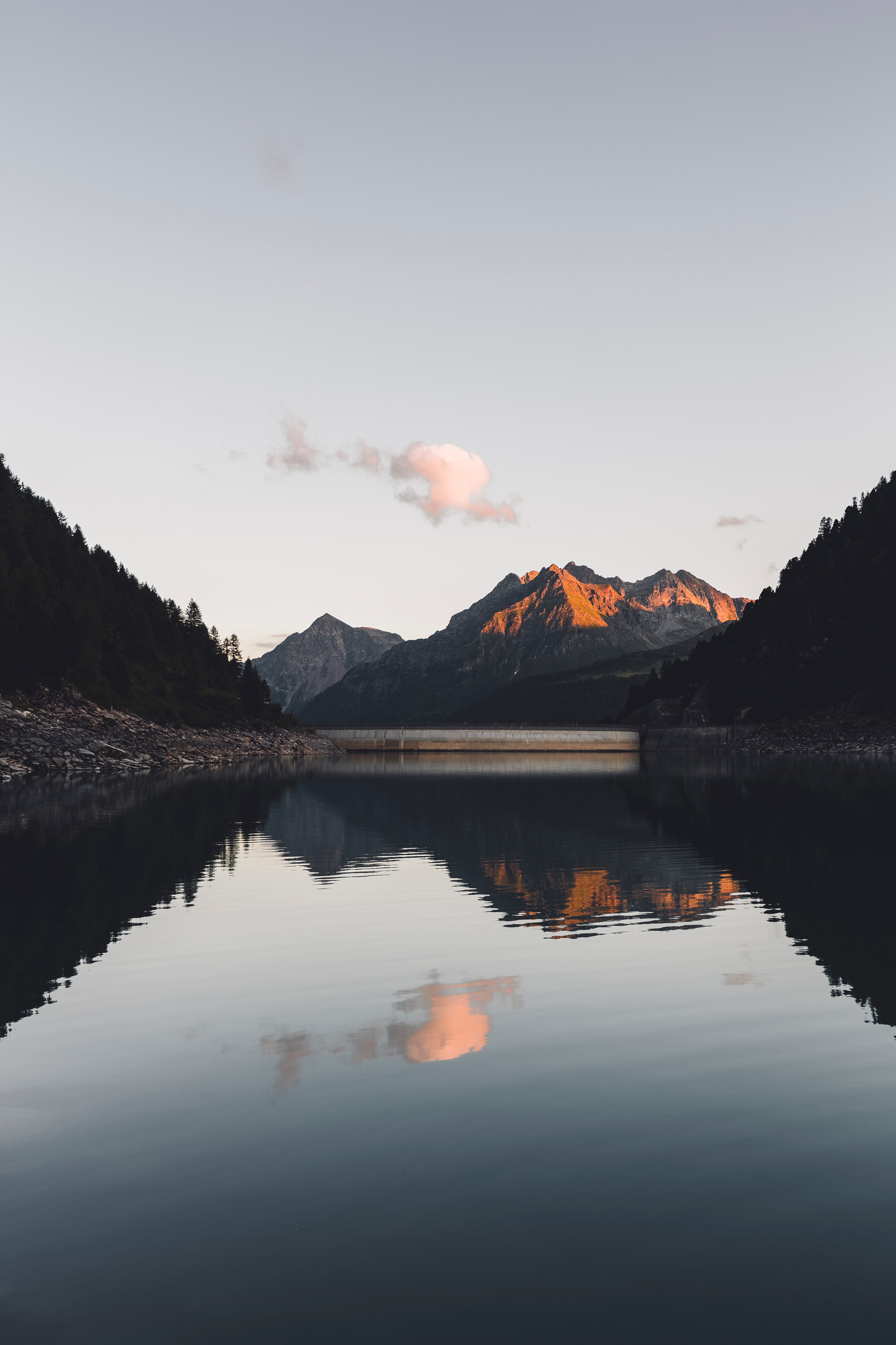 reflection, lake, trees, mountains, nature, landscape