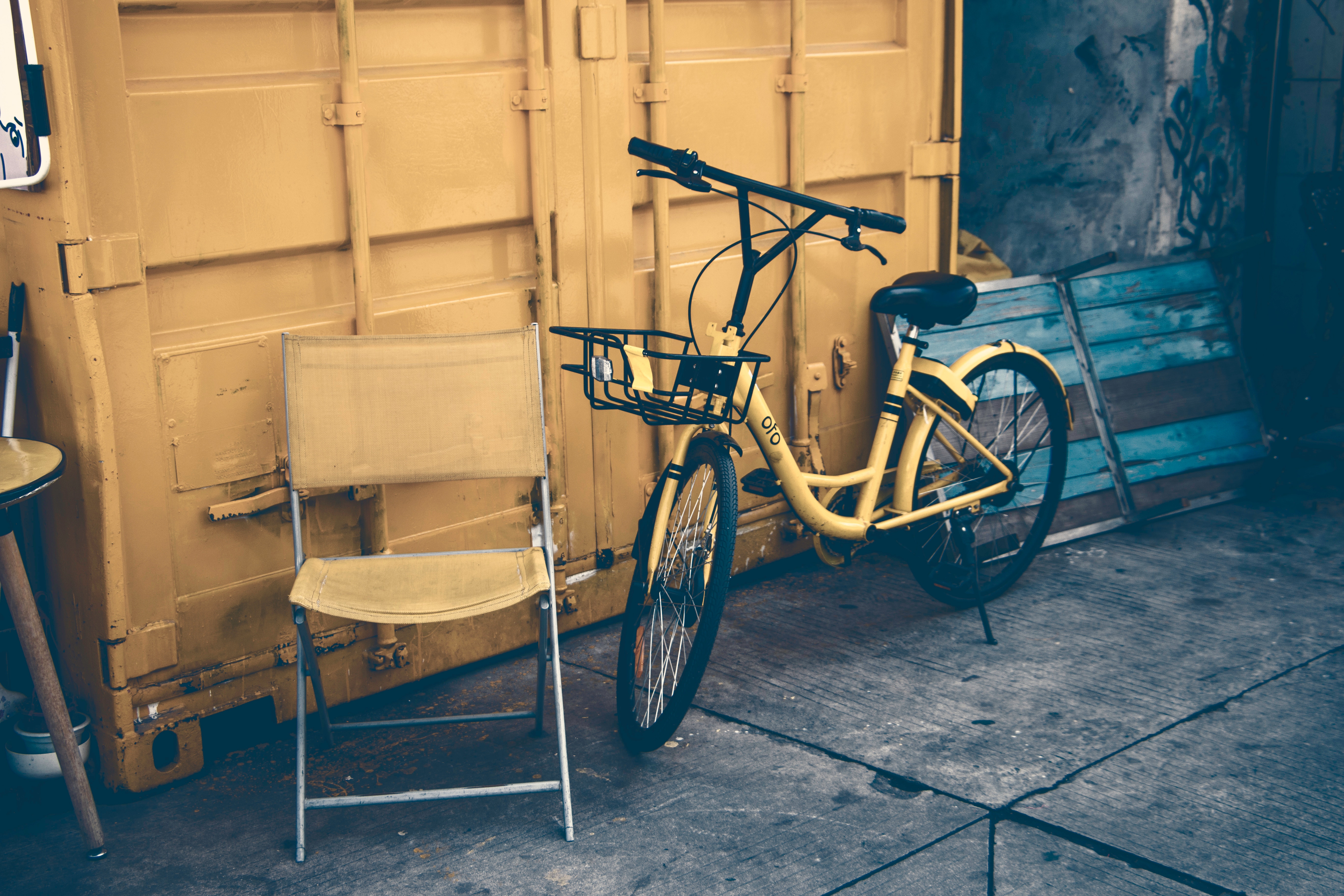 bicycle, yellow, miscellaneous, miscellanea, door