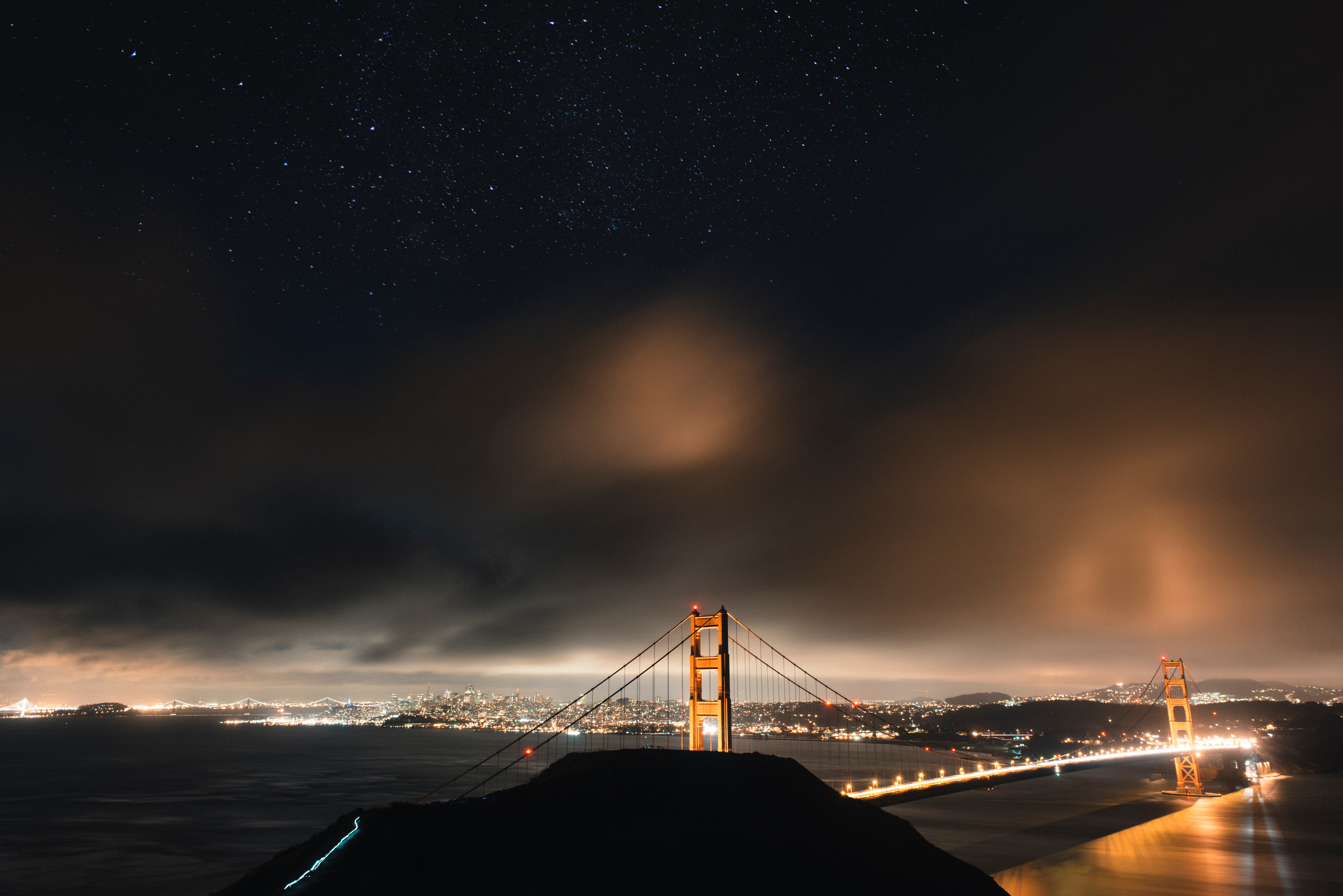 106221 Bildschirmschoner und Hintergrundbilder San Francisco auf Ihrem Telefon. Laden Sie natur, clouds, usa, sternenhimmel, nächtliche stadt, night city, brücke, san francisco Bilder kostenlos herunter