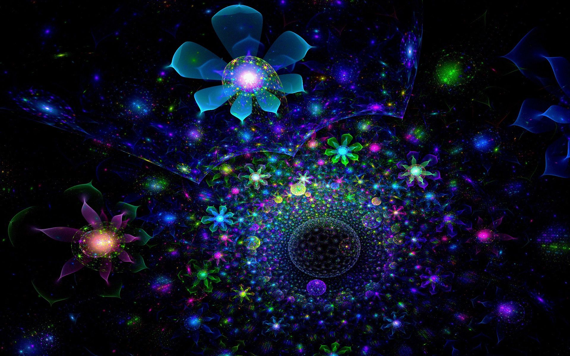 abstract, flowers, blue, shine, light, fractal wallpapers for tablet