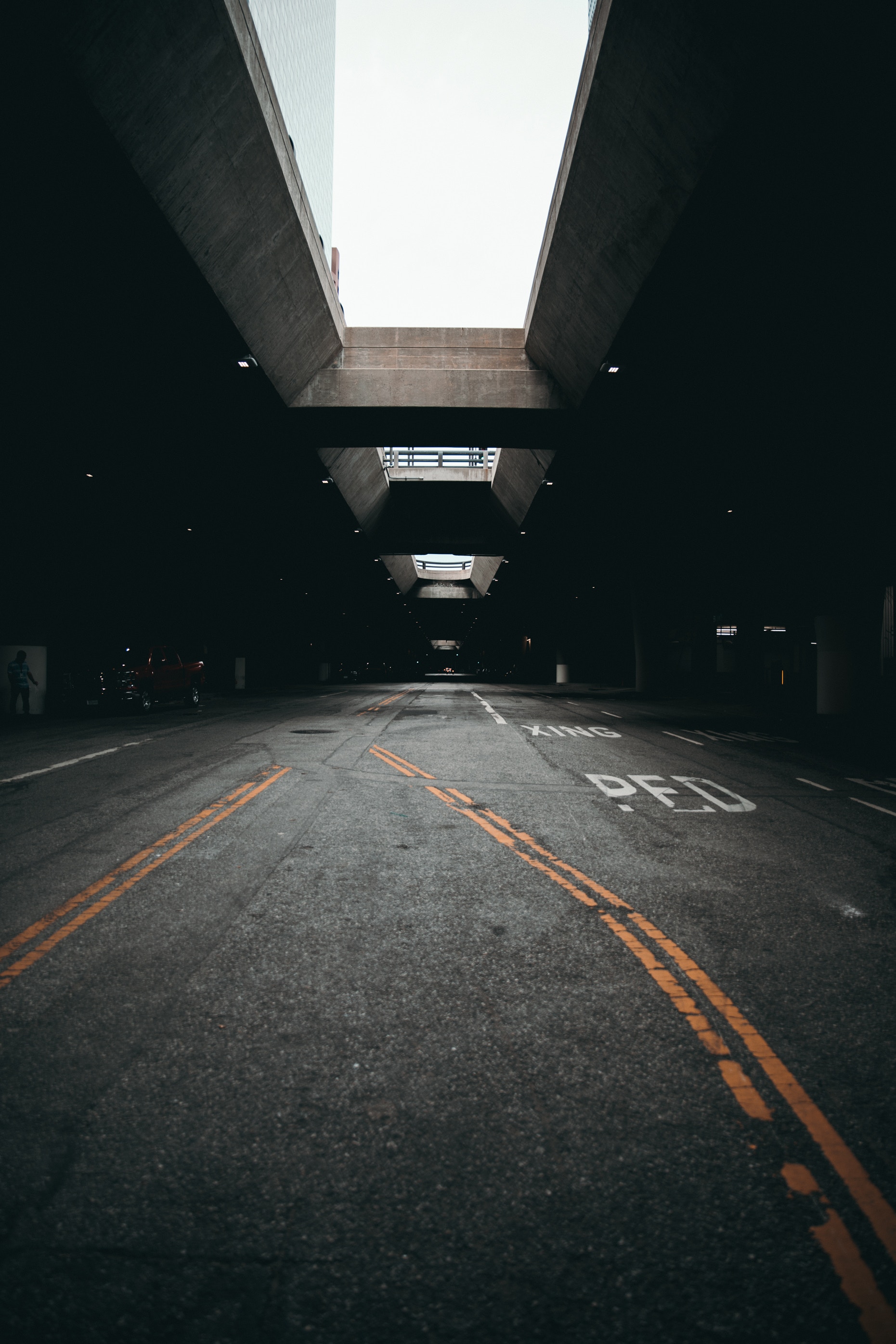 asphalt, cities, architecture, design, construction, parking, road markings, shed, canopy 1080p