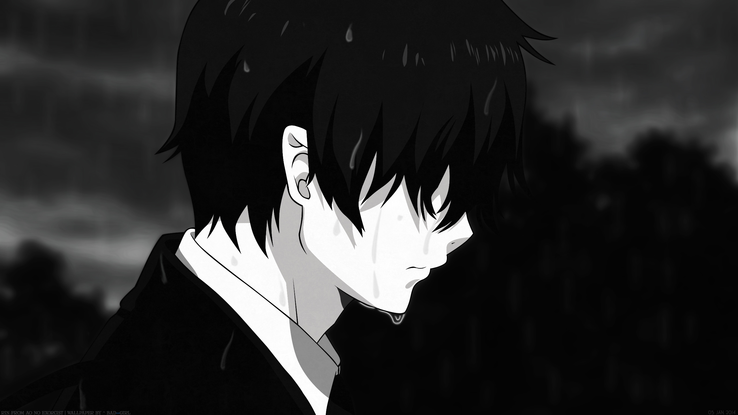 sad, anime, blue exorcist, ao no exorcist, black hair, close up, rain, rin okumura Phone Background