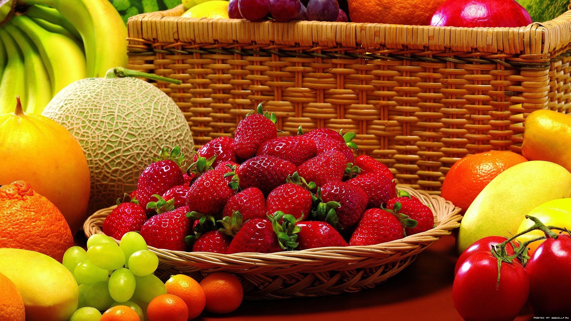 Laden Sie das Obst, Lebensmittel, Erdbeere, Trauben-Bild kostenlos auf Ihren PC-Desktop herunter