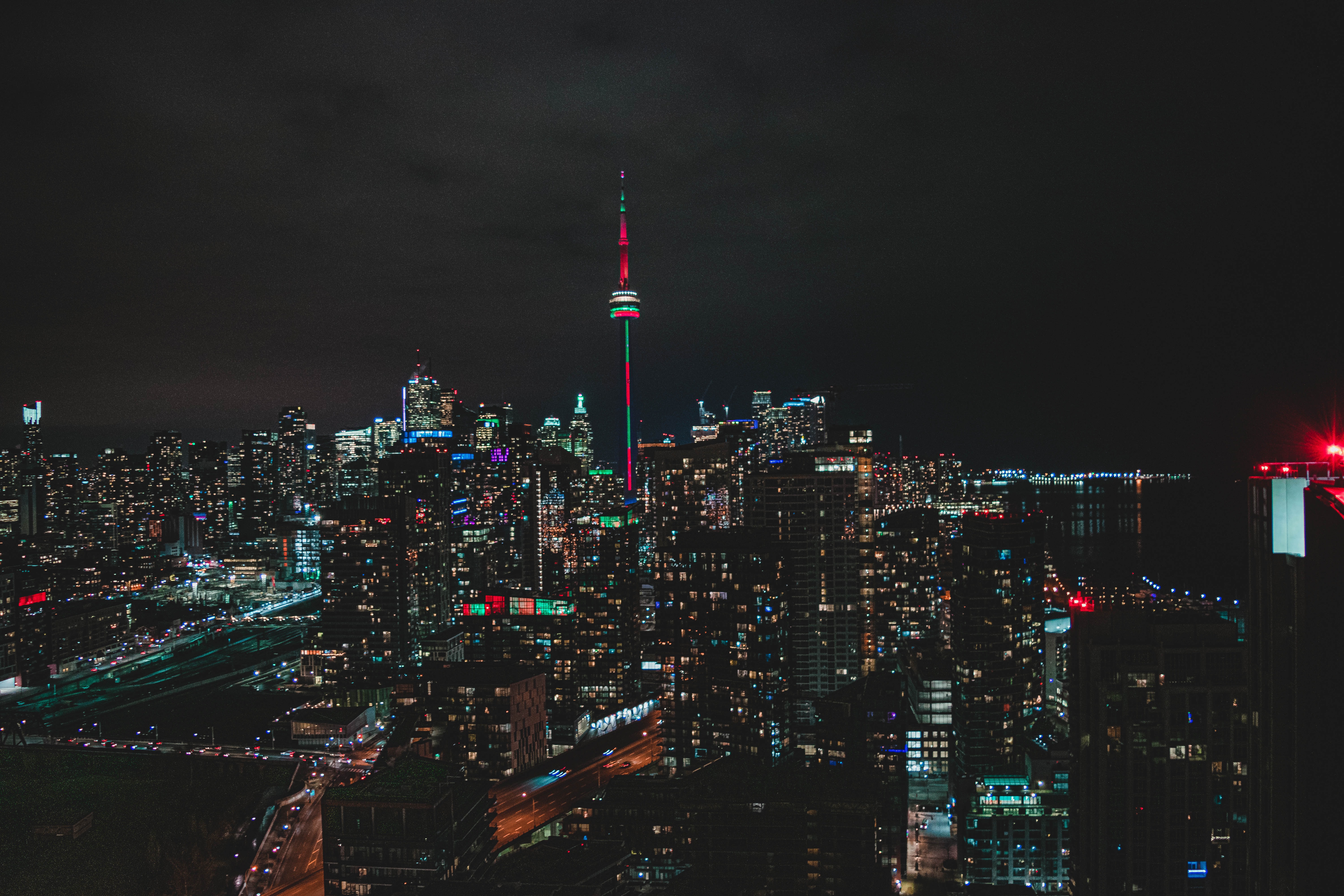 canada, cities, building, view from above, night city, megapolis, megalopolis, toronto